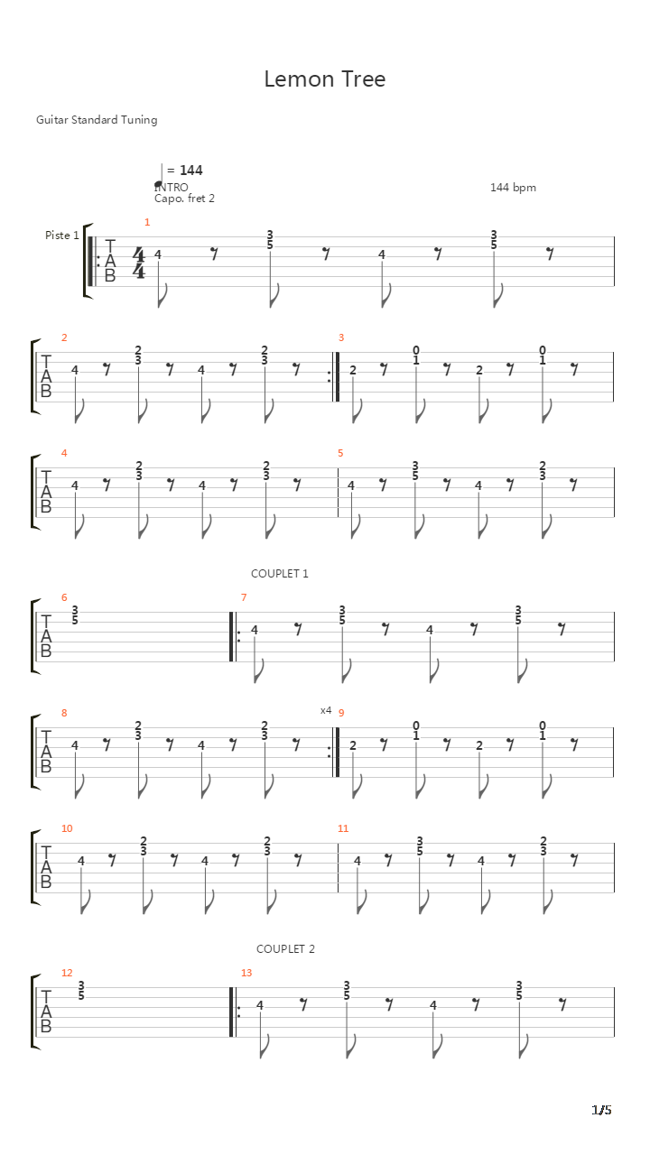 Lemon Tree吉他谱