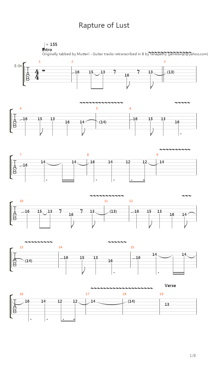 Rapture Of Lust吉他谱