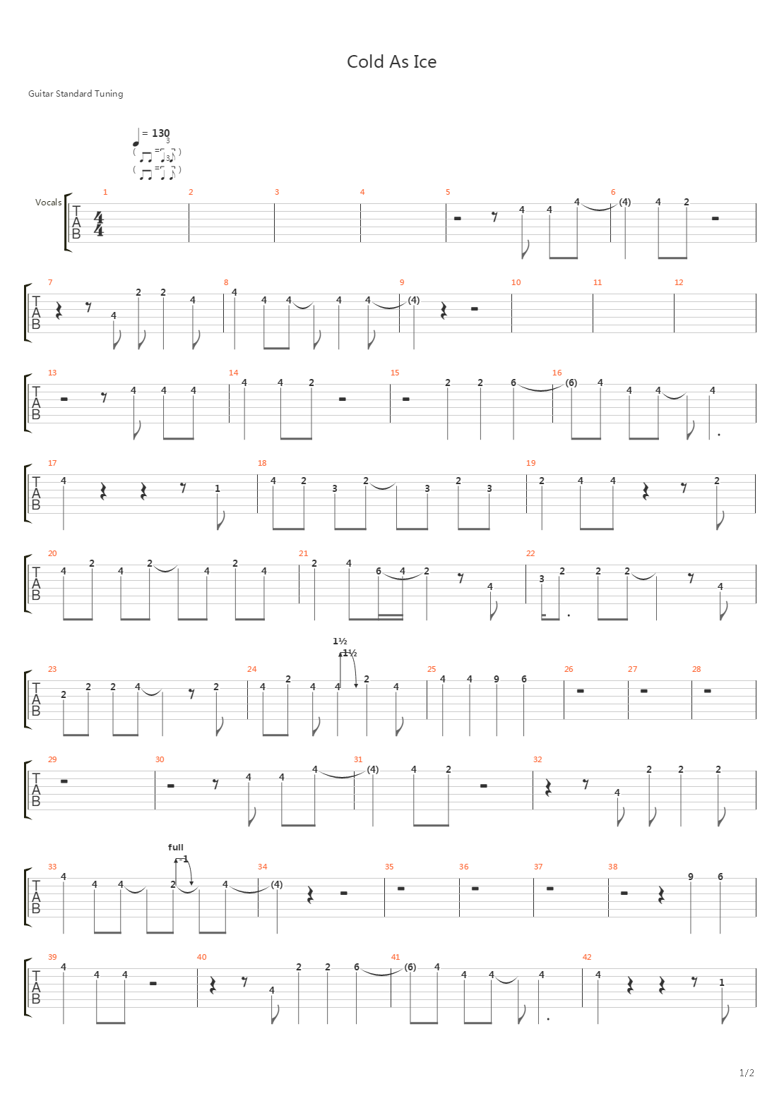 Cold As Ice吉他谱
