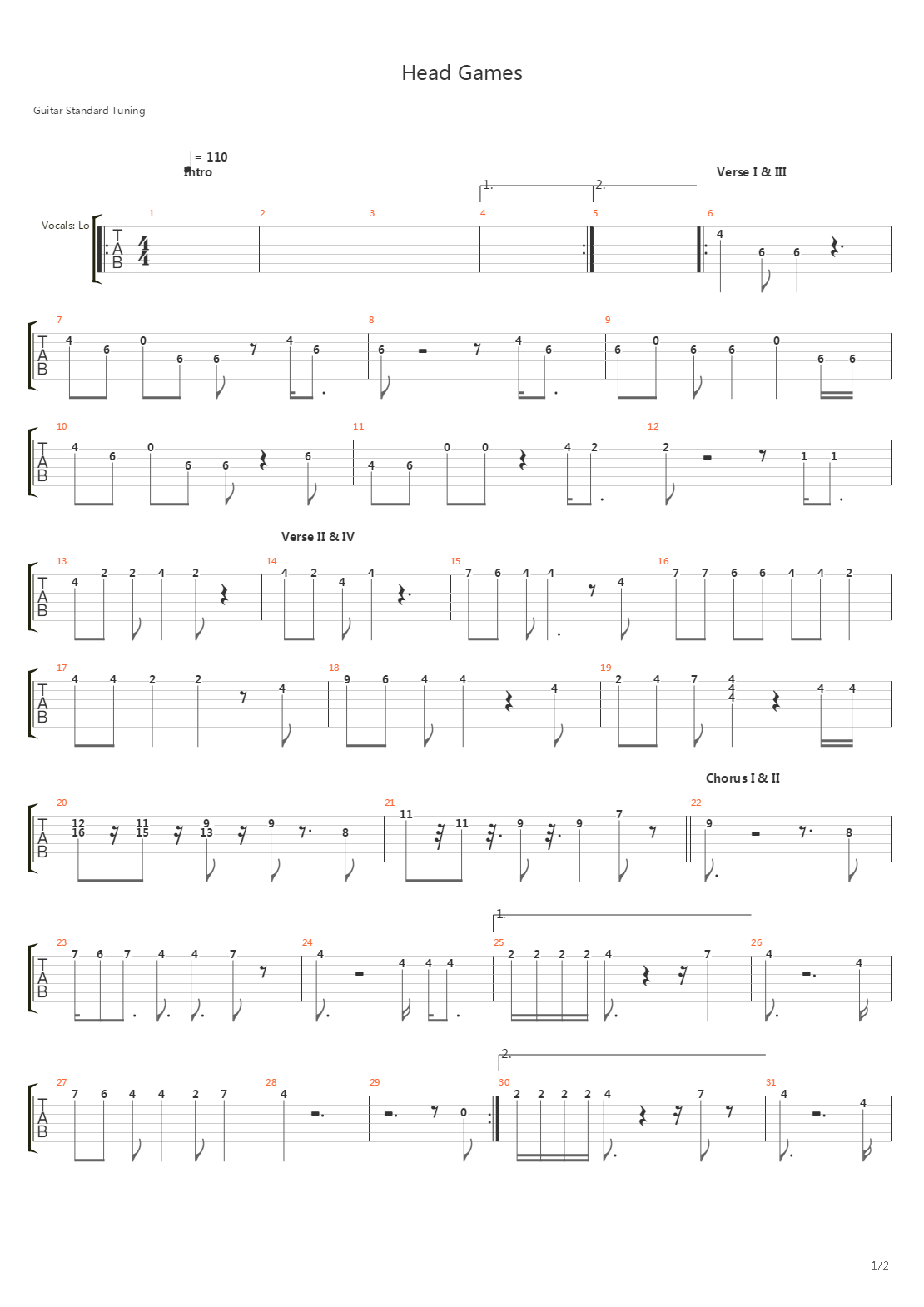 Head Games吉他谱