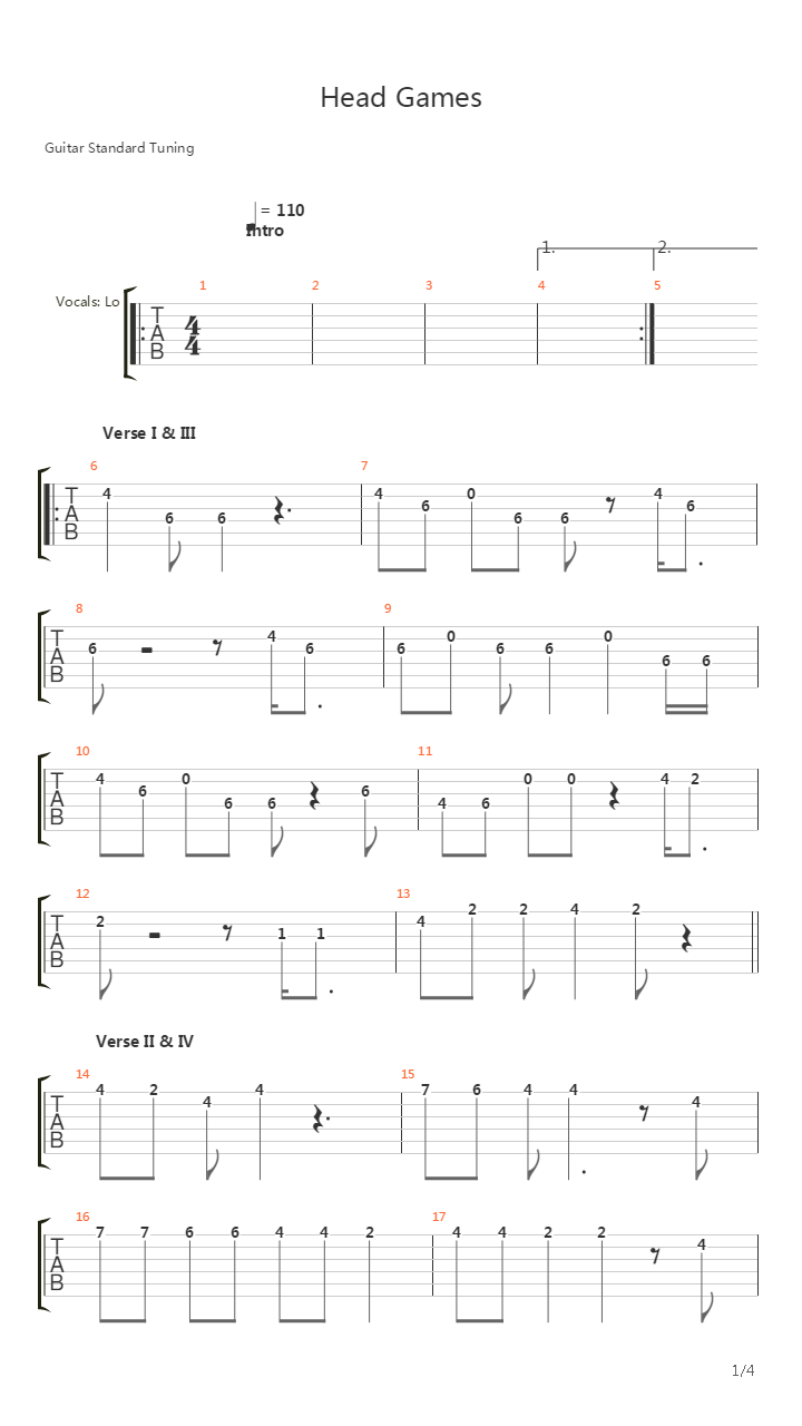 Head Games吉他谱