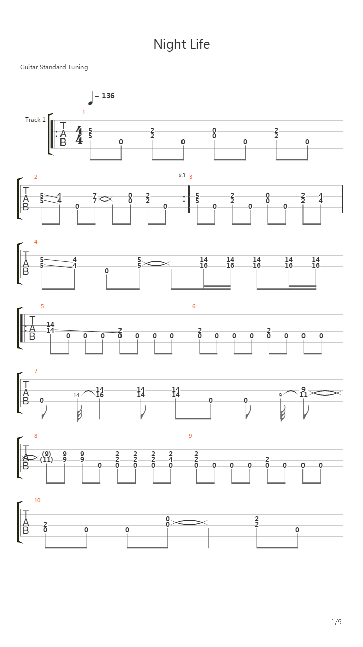 Night Life吉他谱