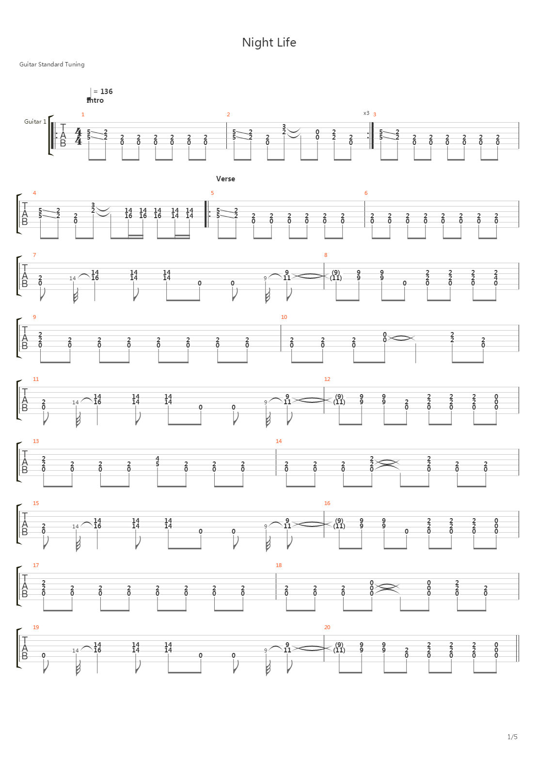 Night Life吉他谱