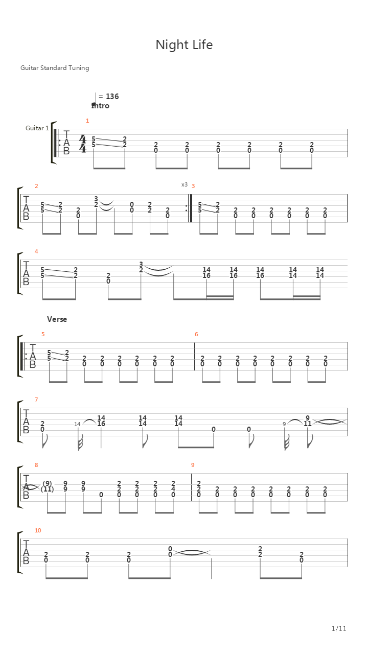 Night Life吉他谱