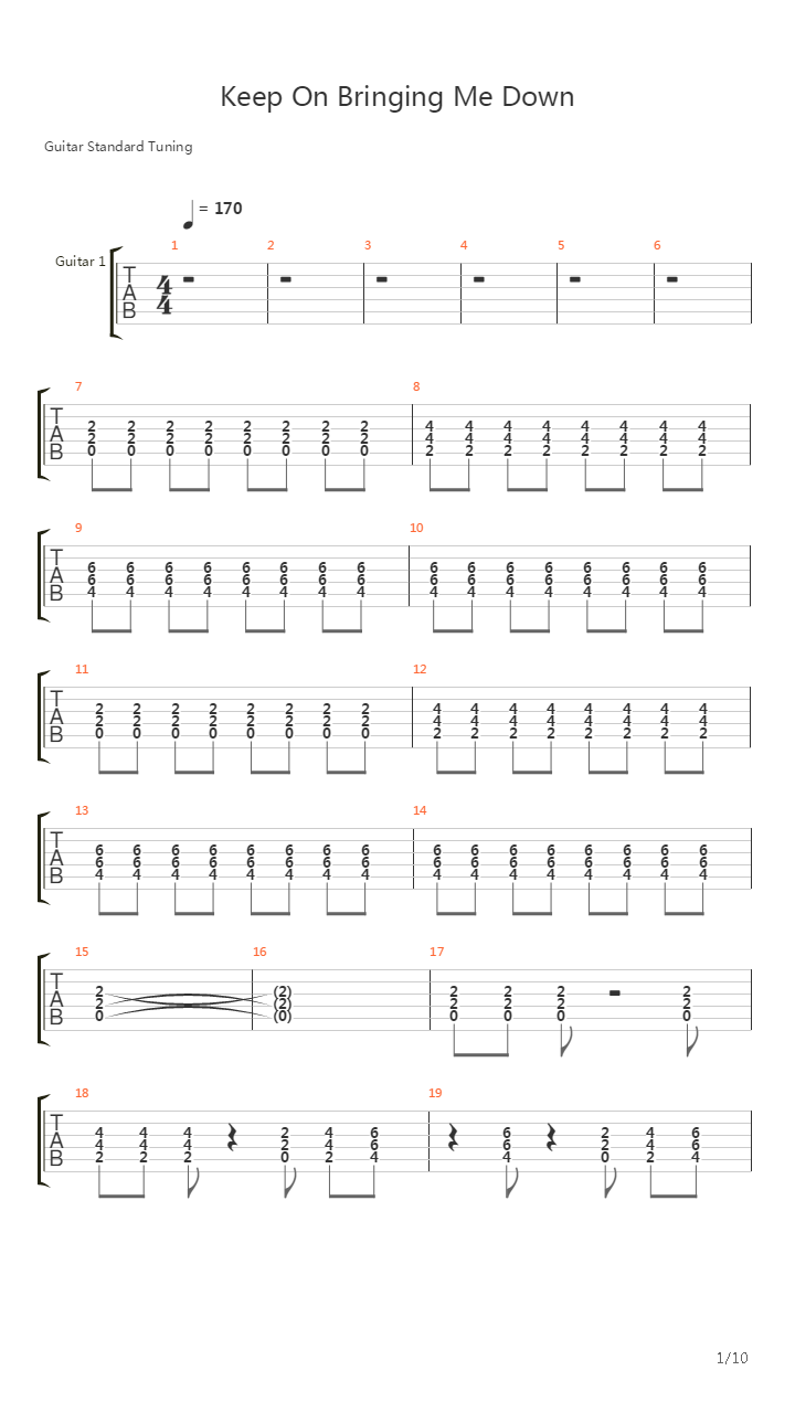 Keep On Bringing Me Down吉他谱