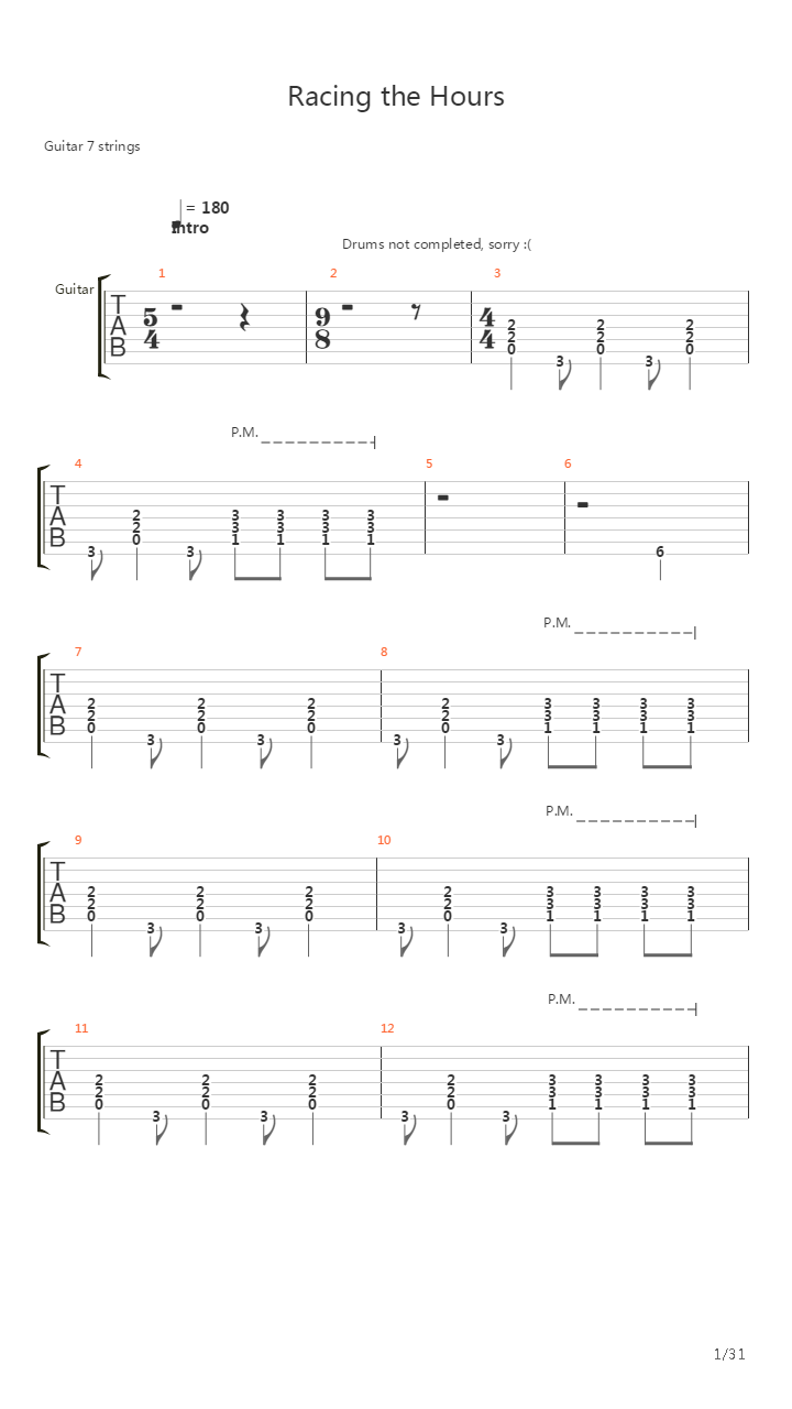 Racing The Hours吉他谱