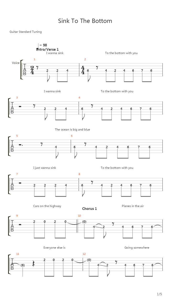 Sink To The Bottom吉他谱