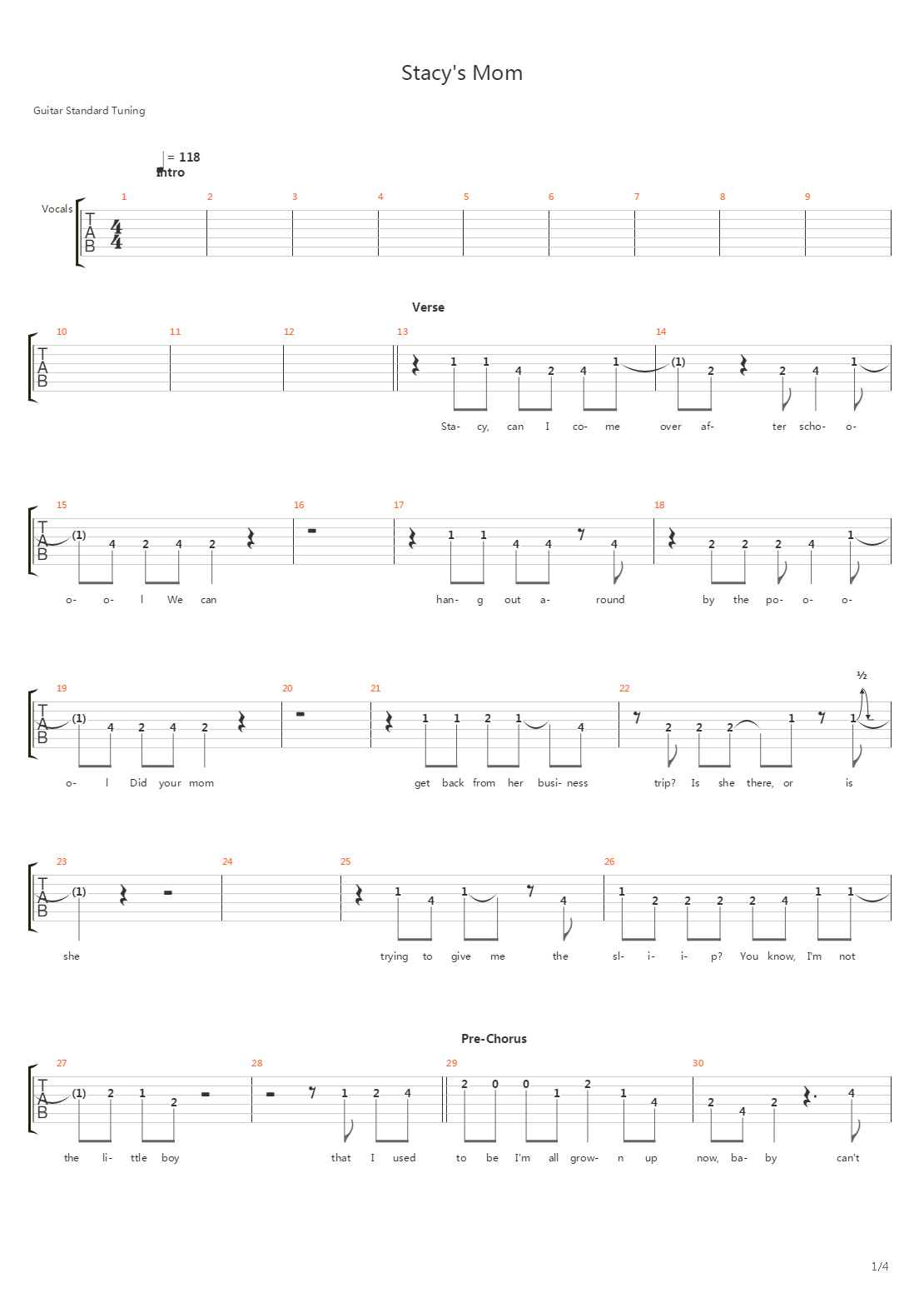 Stacys Mom吉他谱