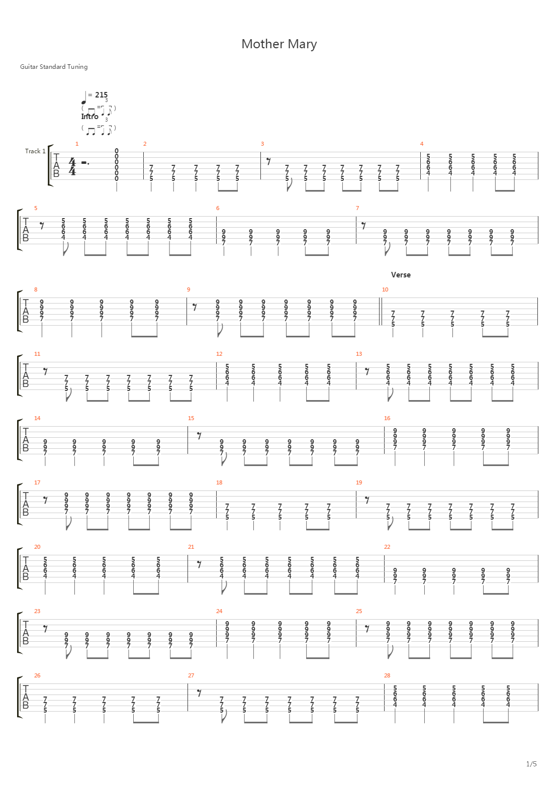Mother Mary吉他谱