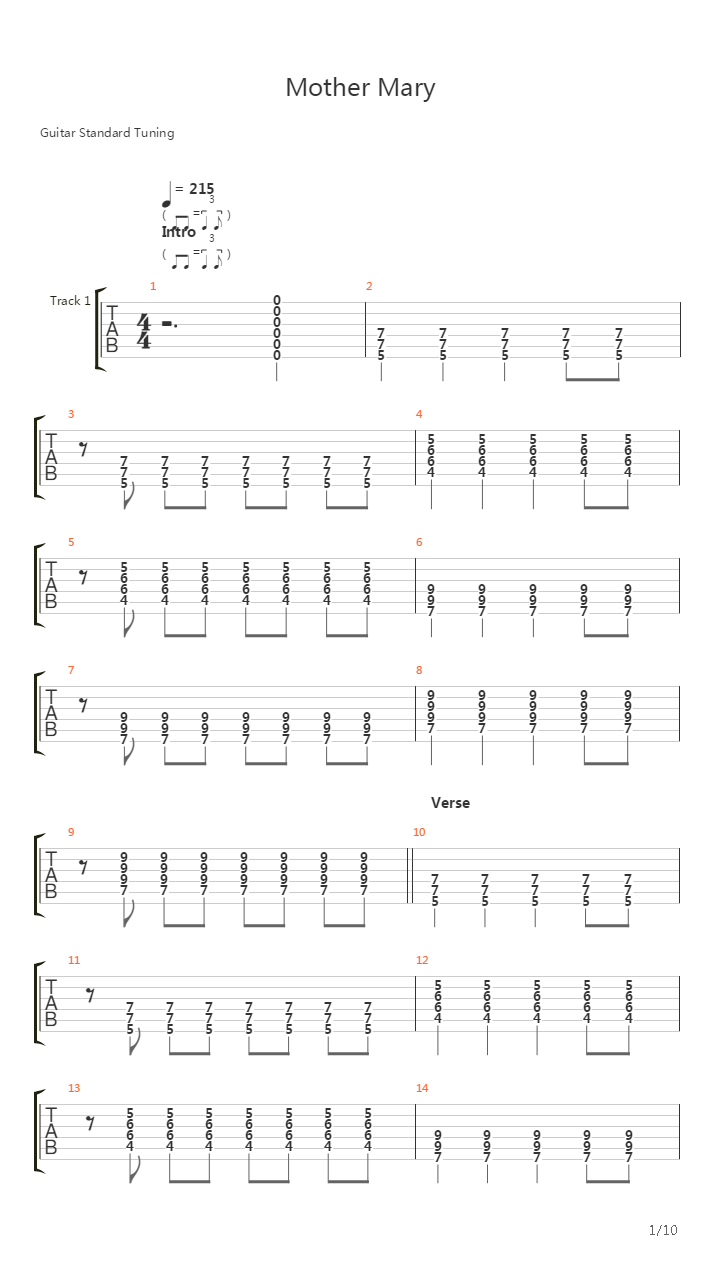Mother Mary吉他谱