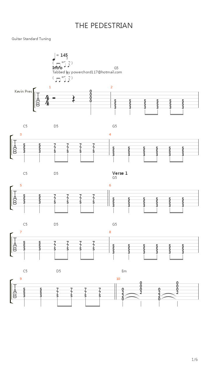 The Pedestrian吉他谱