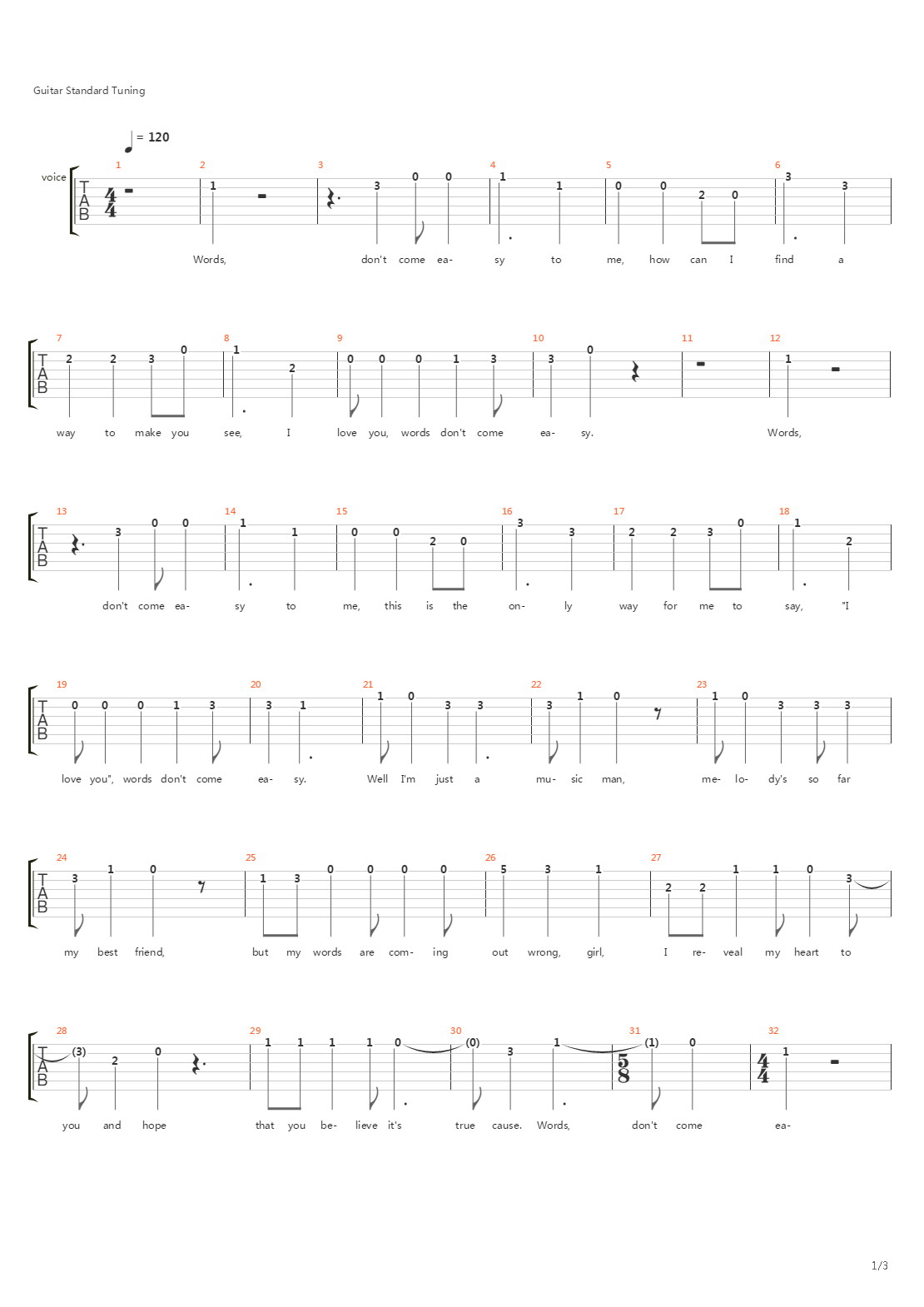 Words Dont Come Easy吉他谱