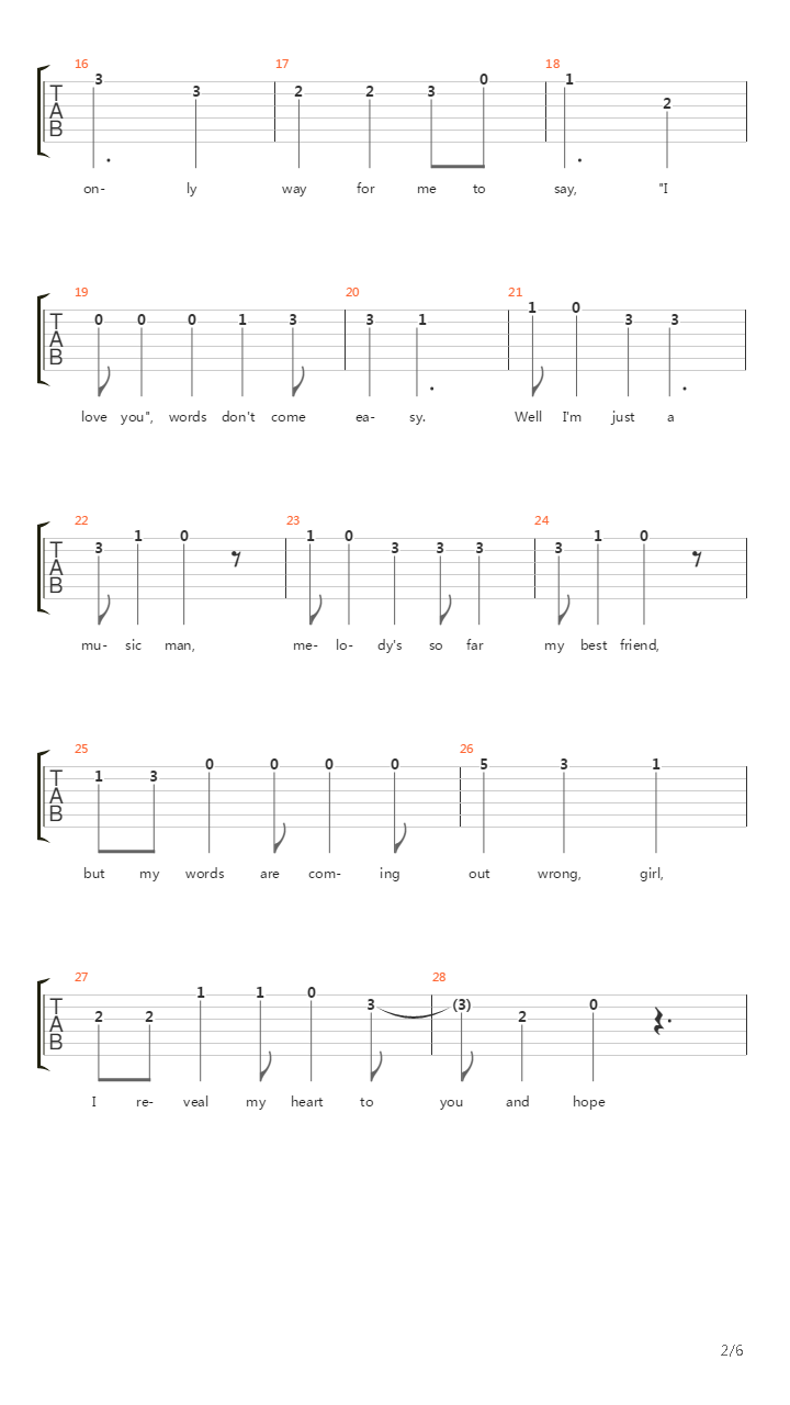 Words Dont Come Easy吉他谱