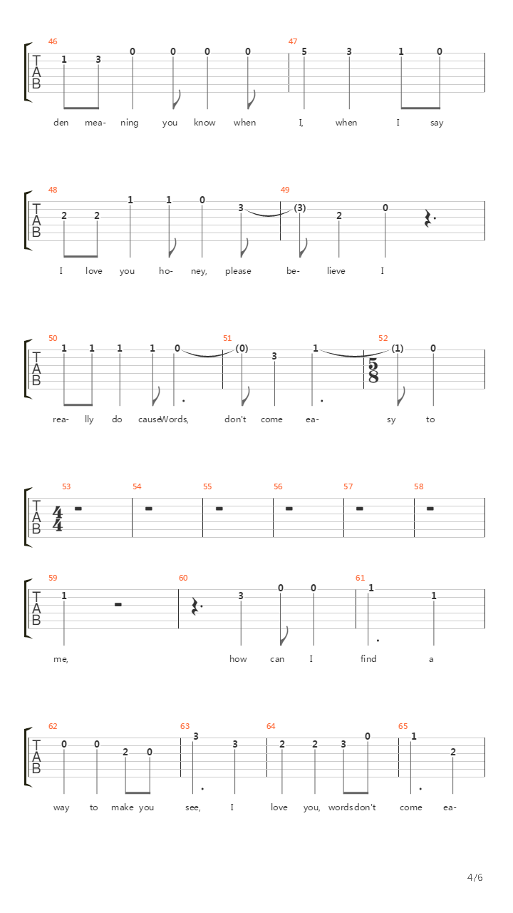 Words Dont Come Easy吉他谱