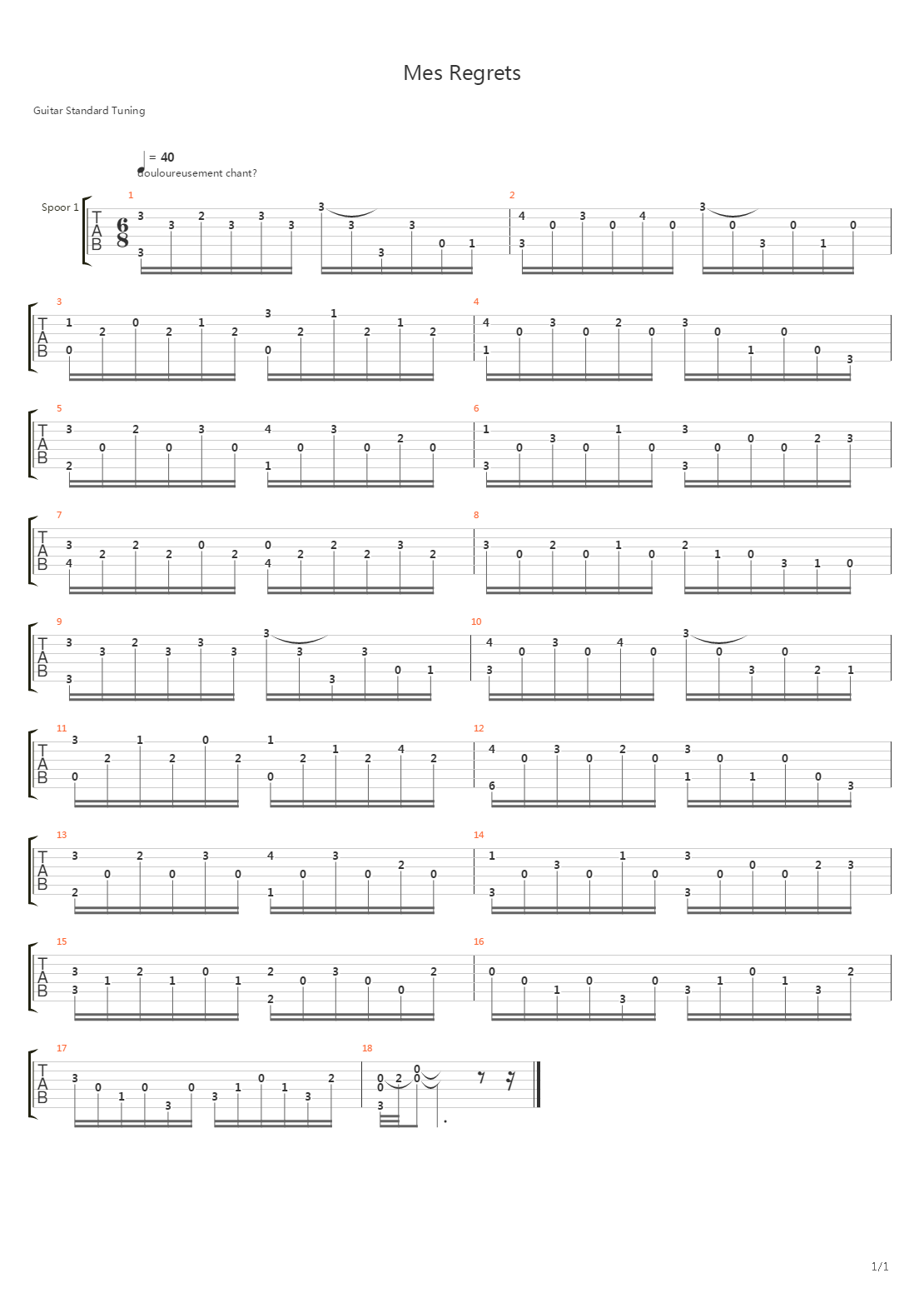 Mes Regrets吉他谱