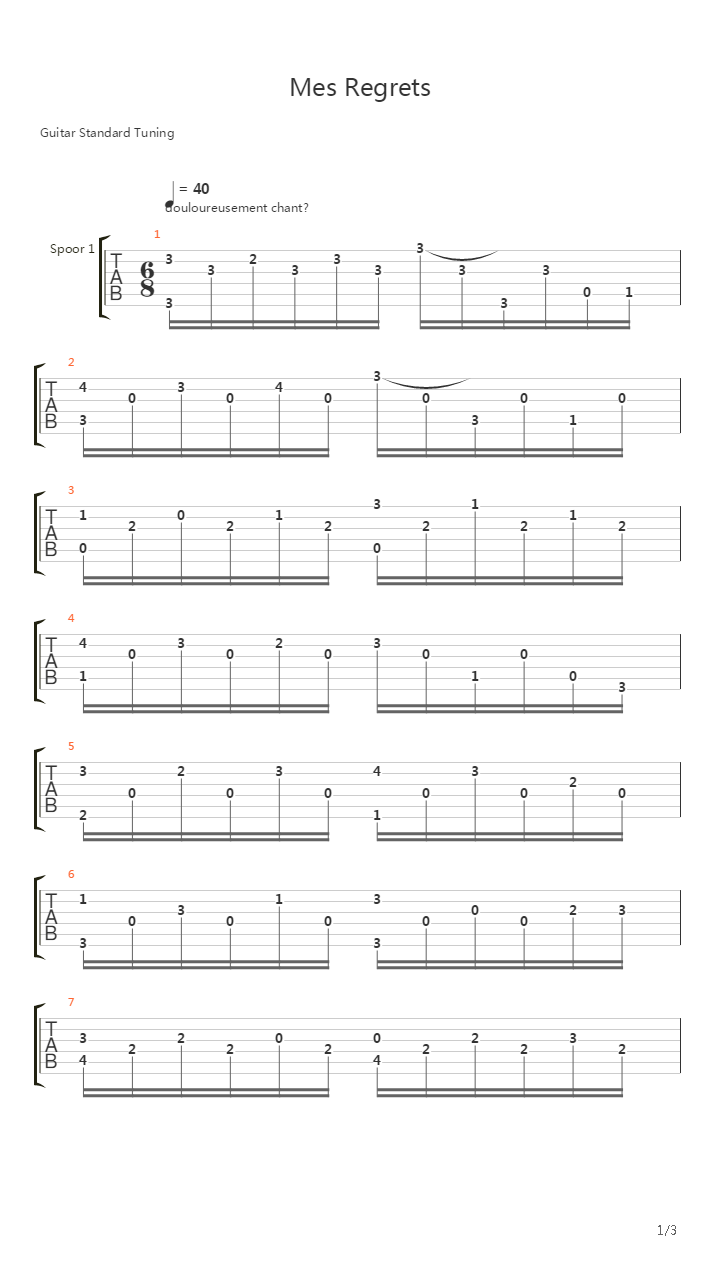 Mes Regrets吉他谱