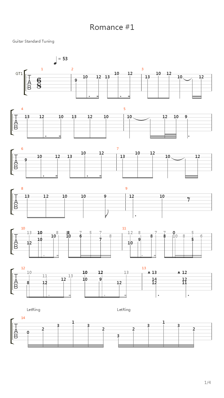 Romance No 1吉他谱