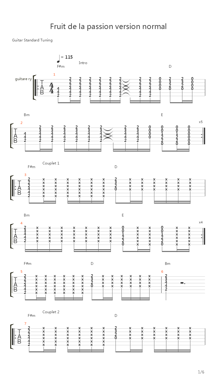Fruit De La Passion吉他谱