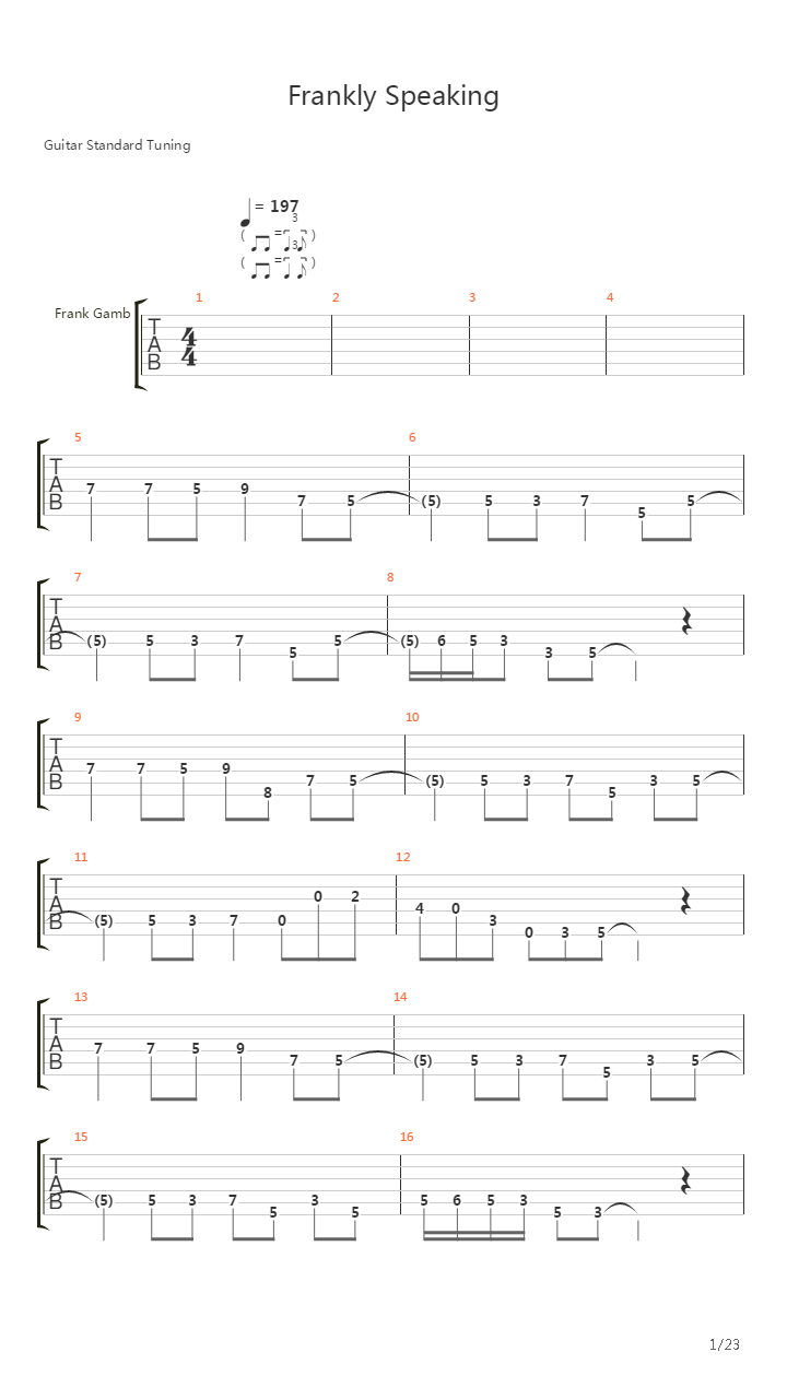 Frankly Speaking吉他谱