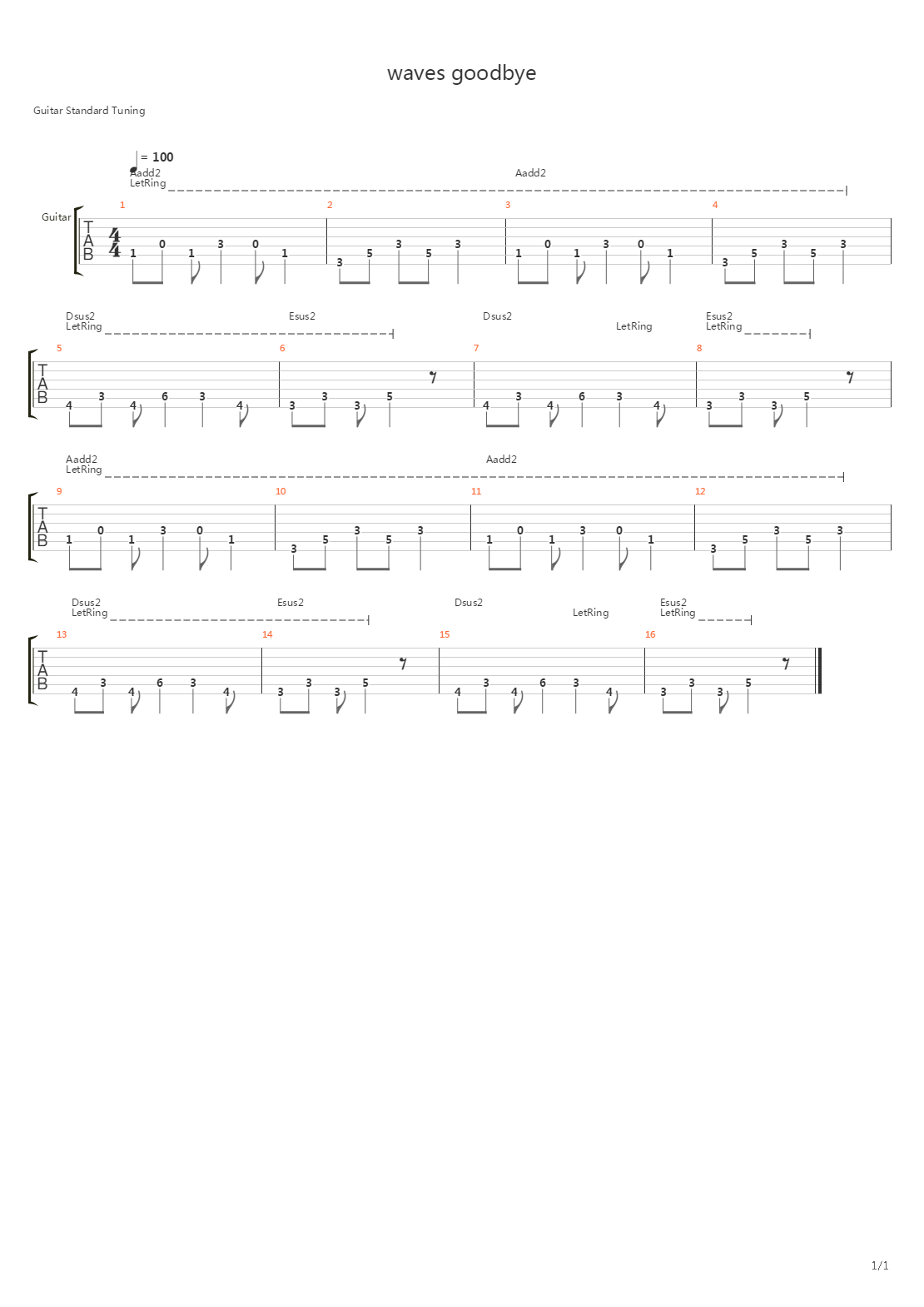 Waves Goodbye吉他谱