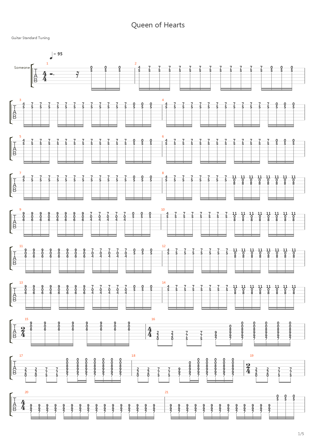 Queen Of Hearts吉他谱