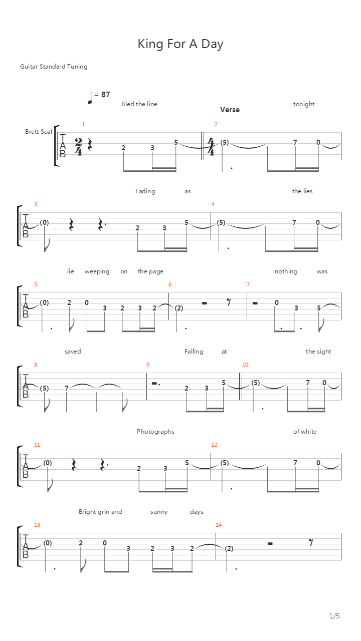 King For A Day吉他谱