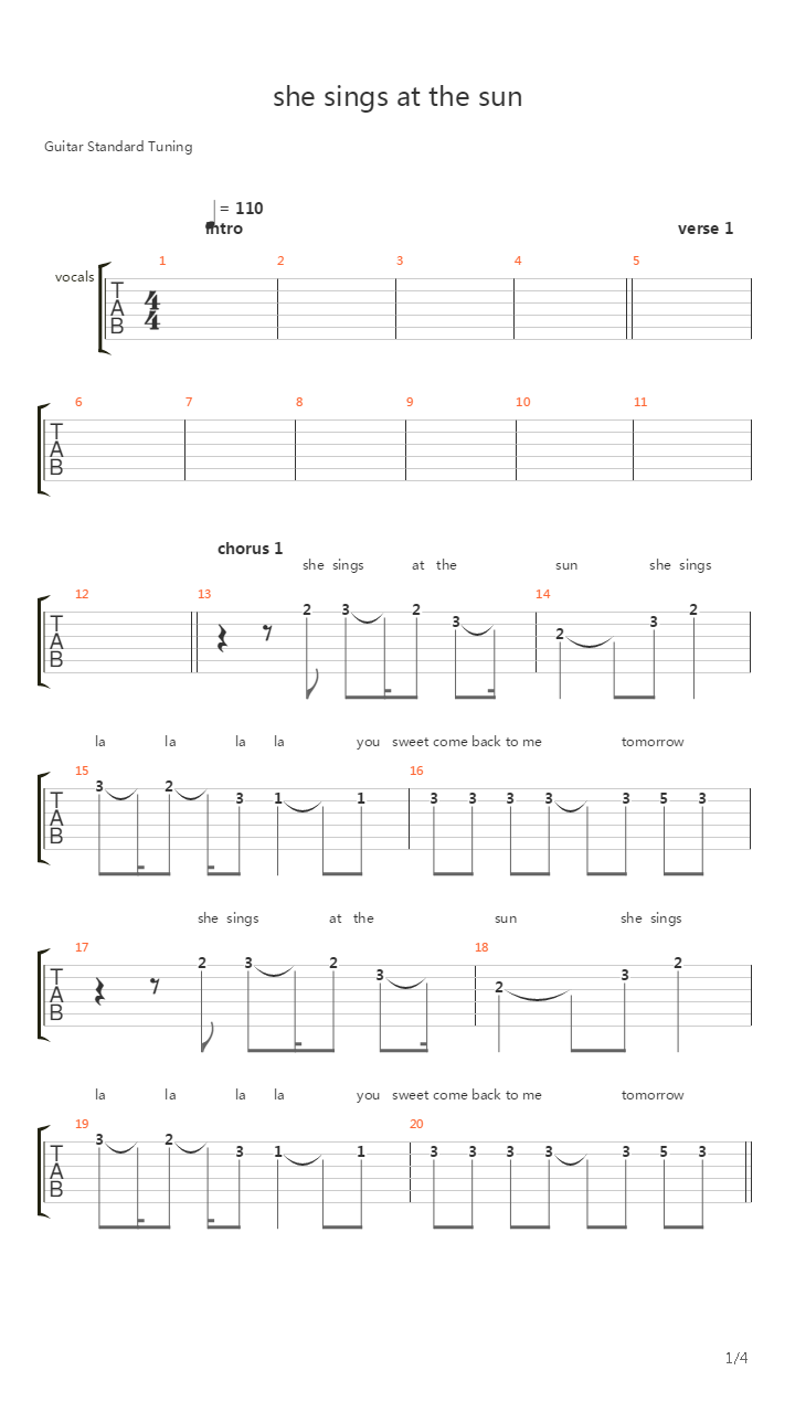 She Sings At The Sun吉他谱