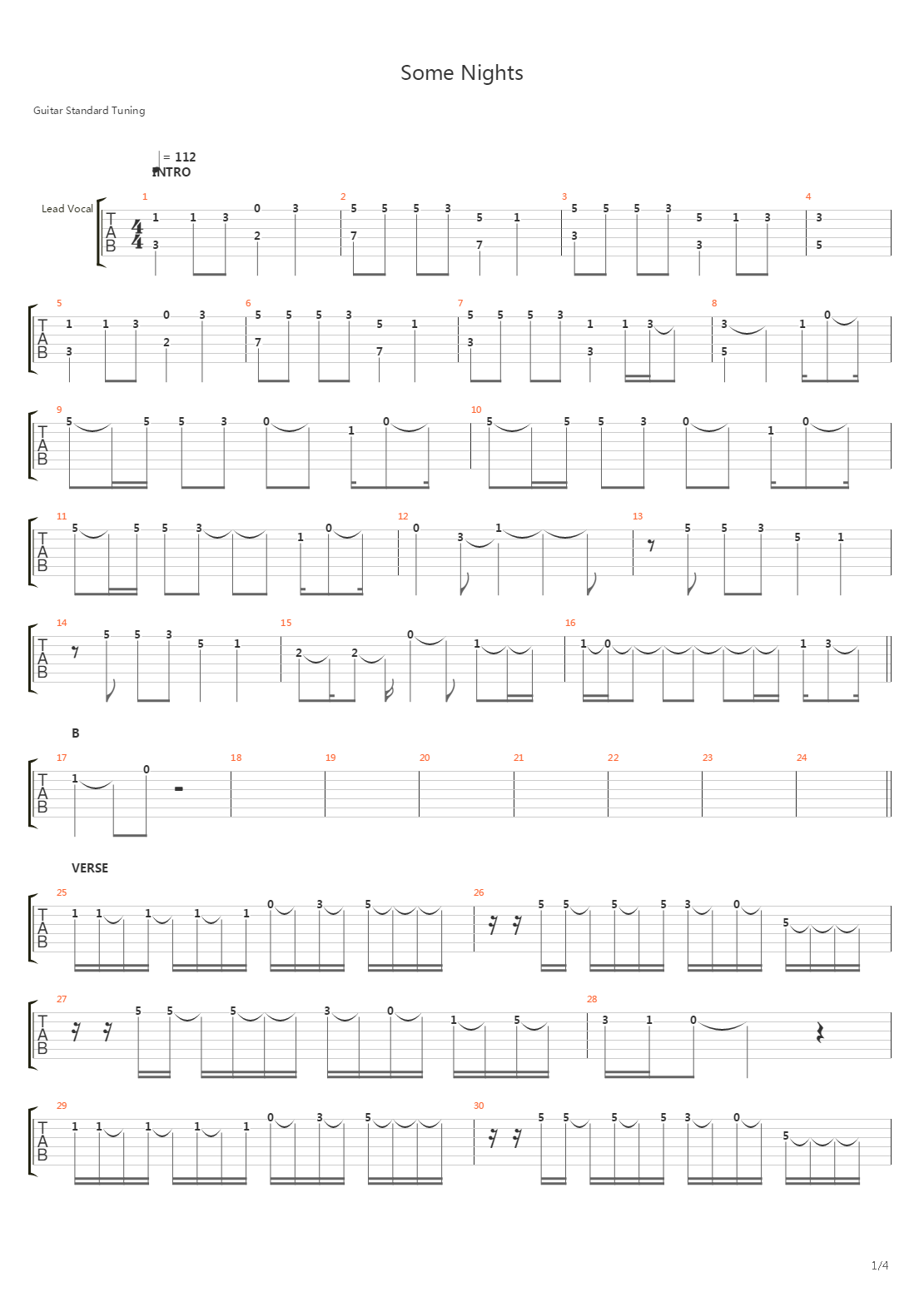 Some Nights吉他谱