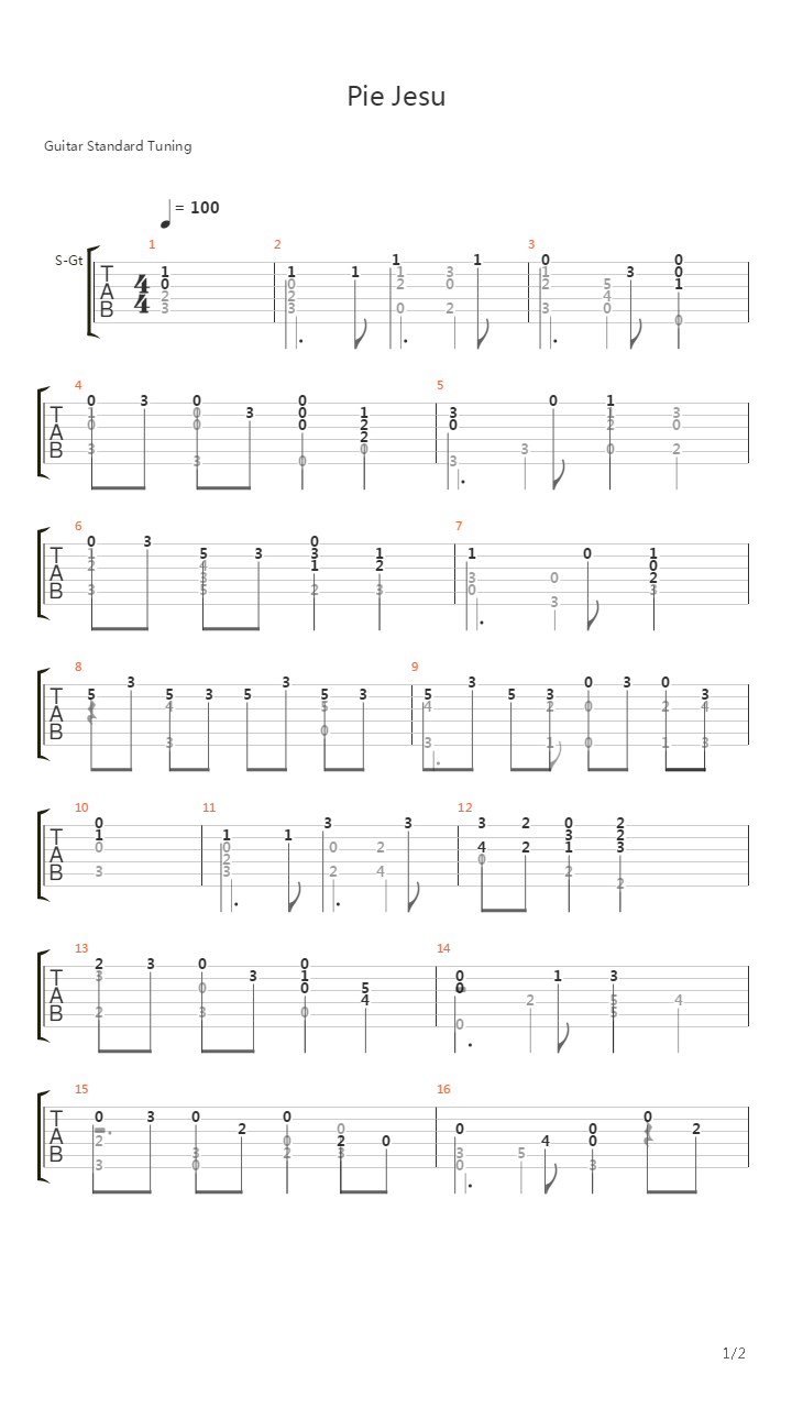 Pie Jesu吉他谱
