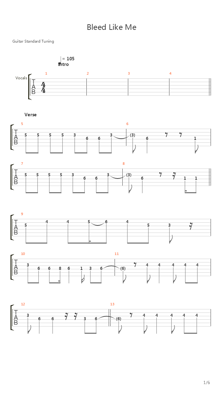 Bleed Like Me吉他谱