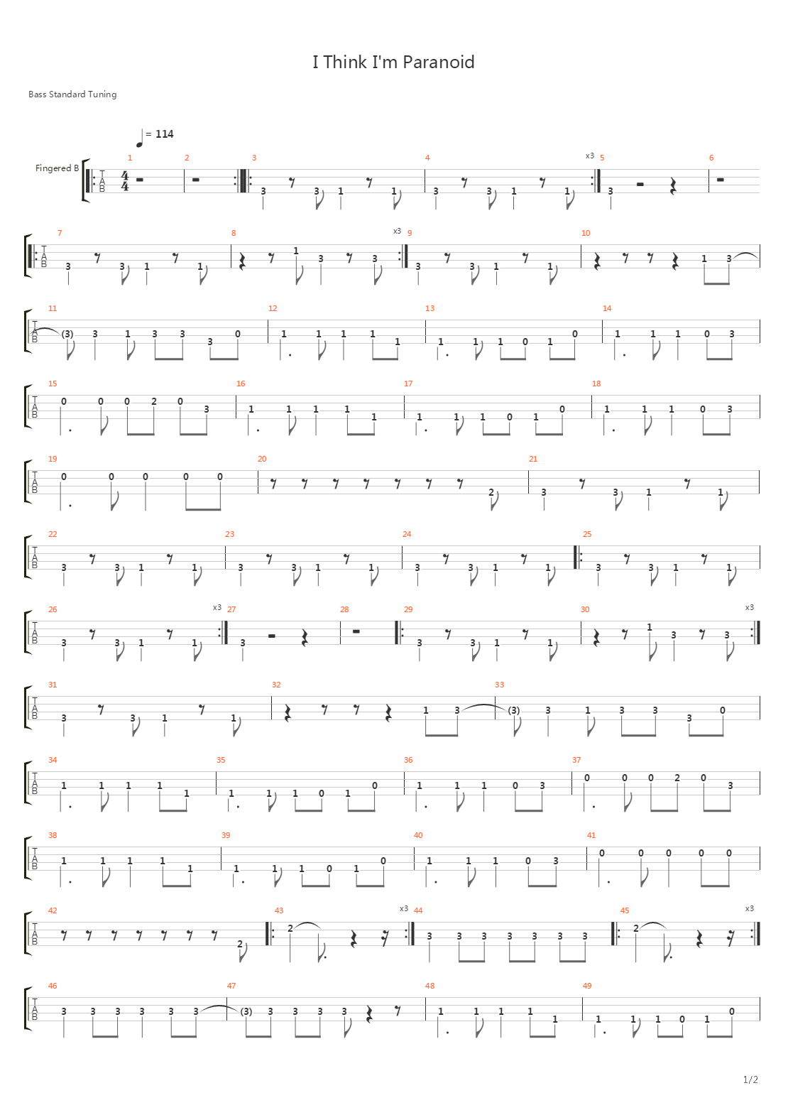 I Think Im Paranoid吉他谱