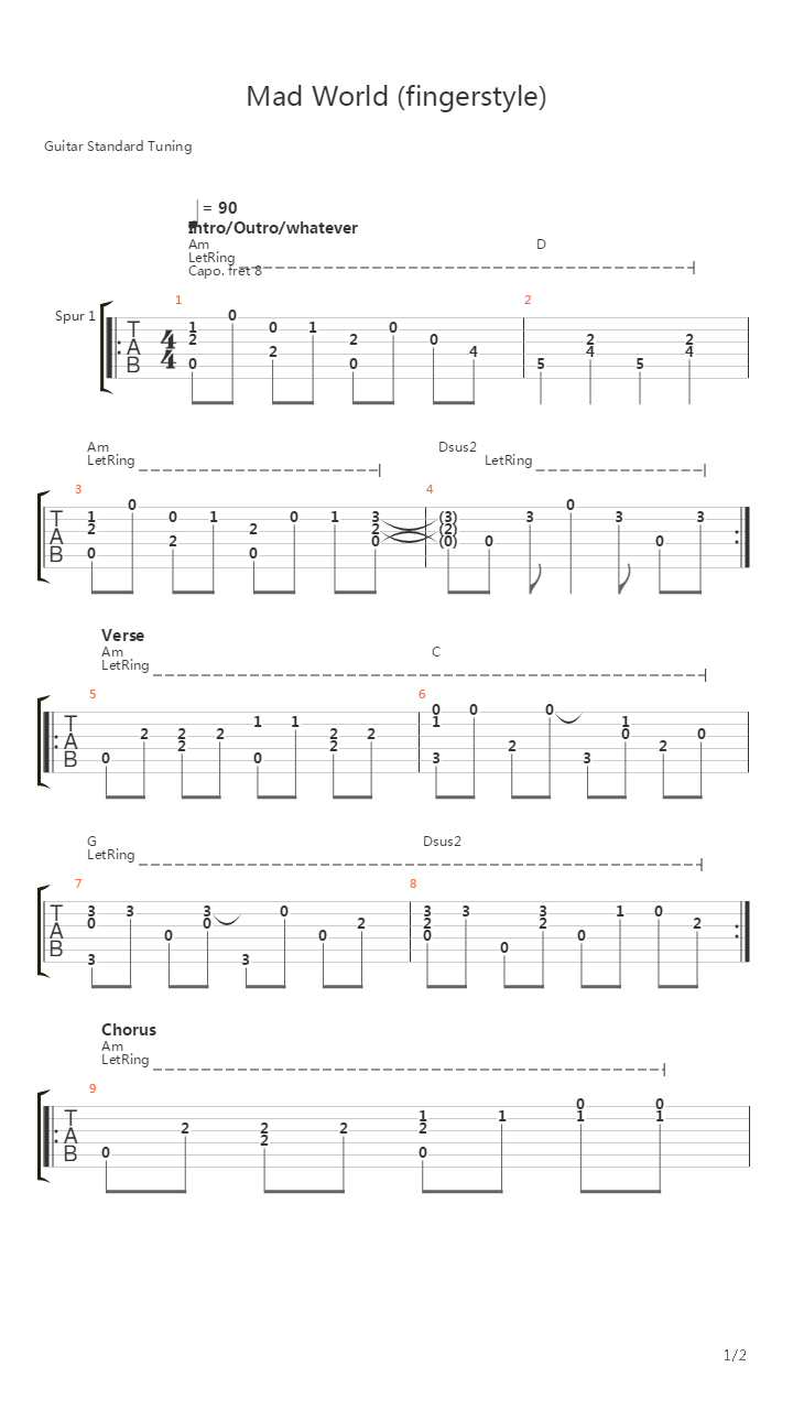 Mad World吉他谱
