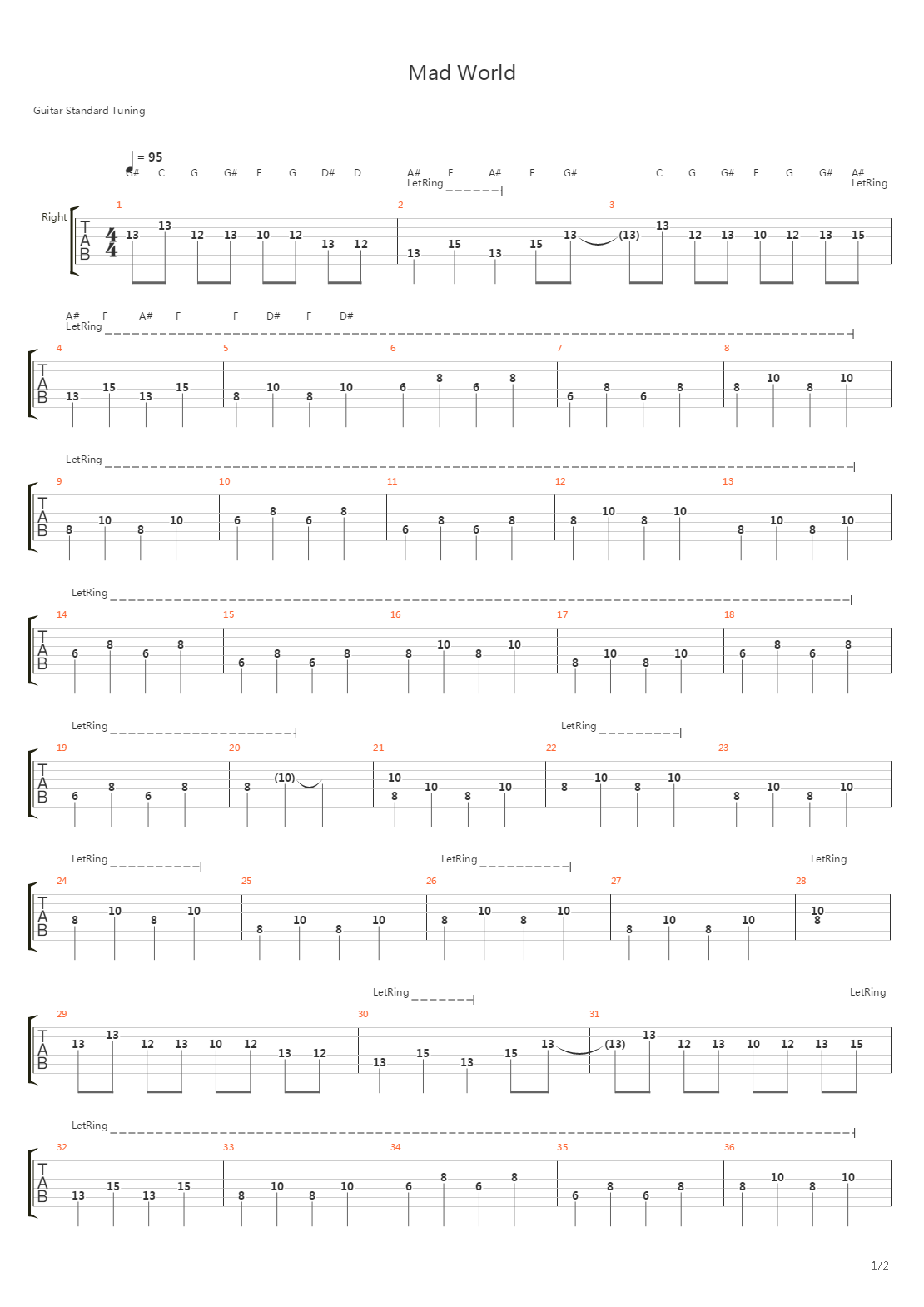 Mad World吉他谱