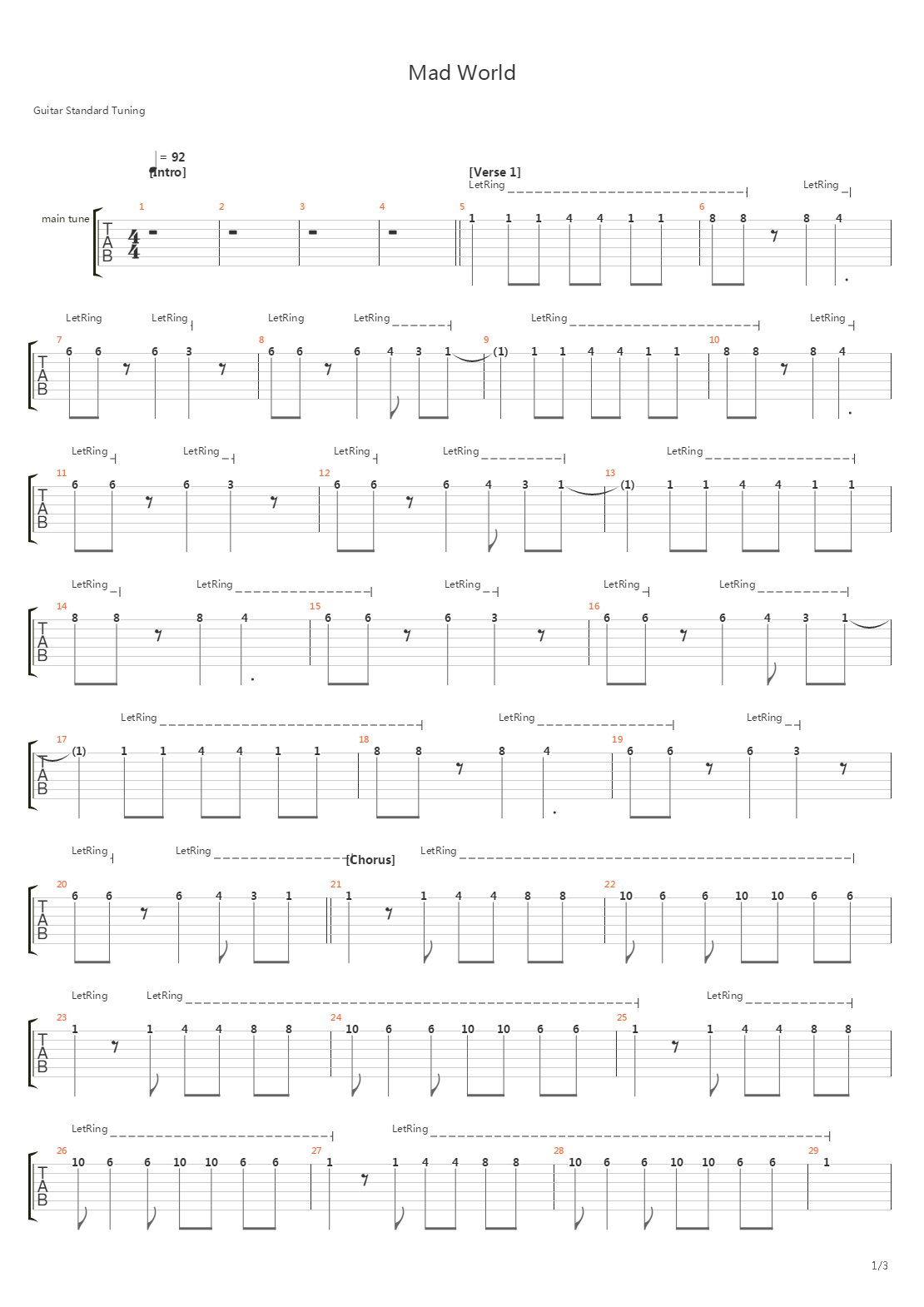 Mad World吉他谱