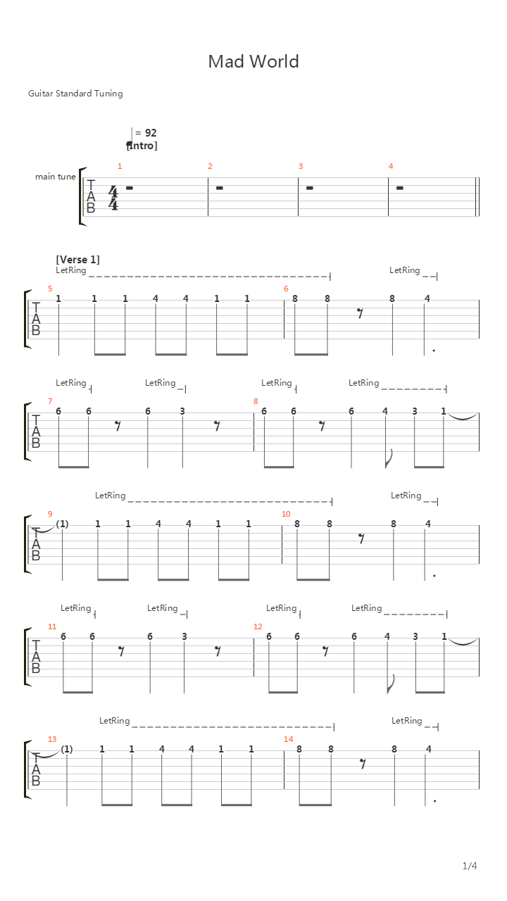 Mad World吉他谱