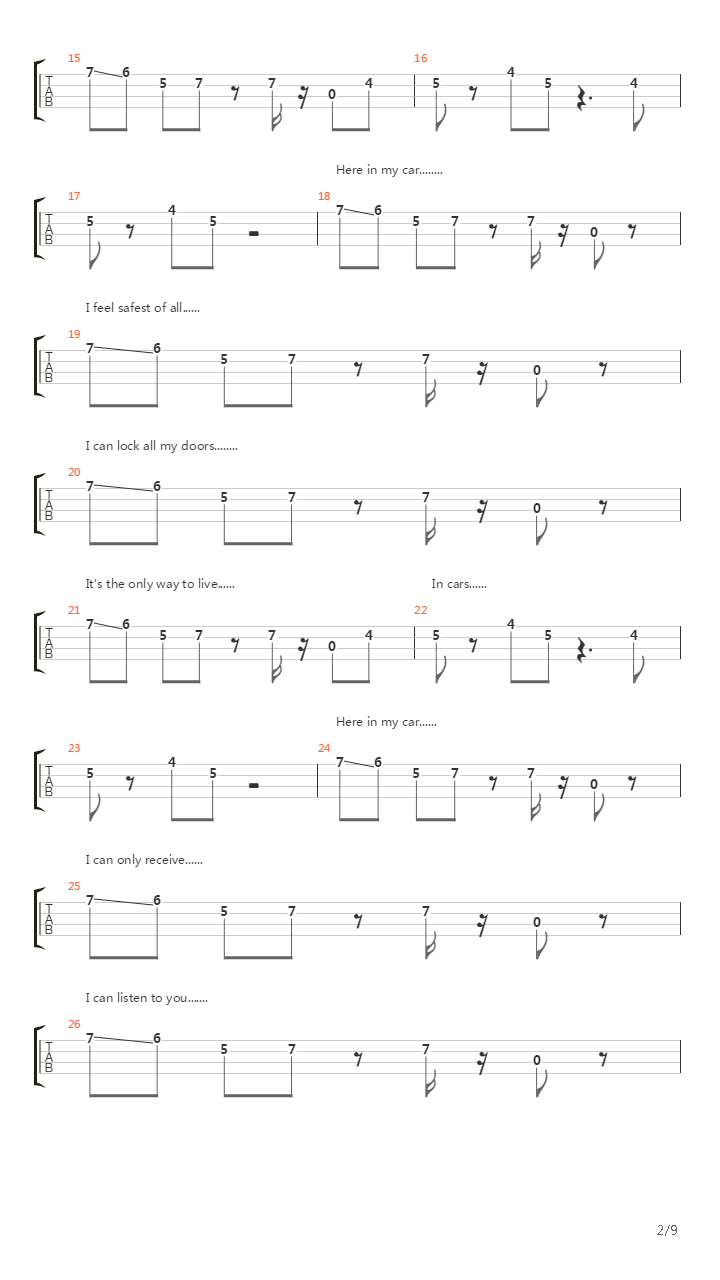 Cars吉他谱
