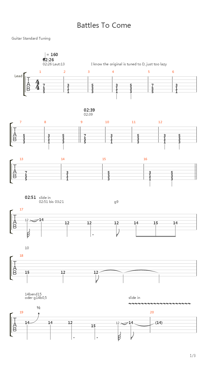Battles To Come吉他谱