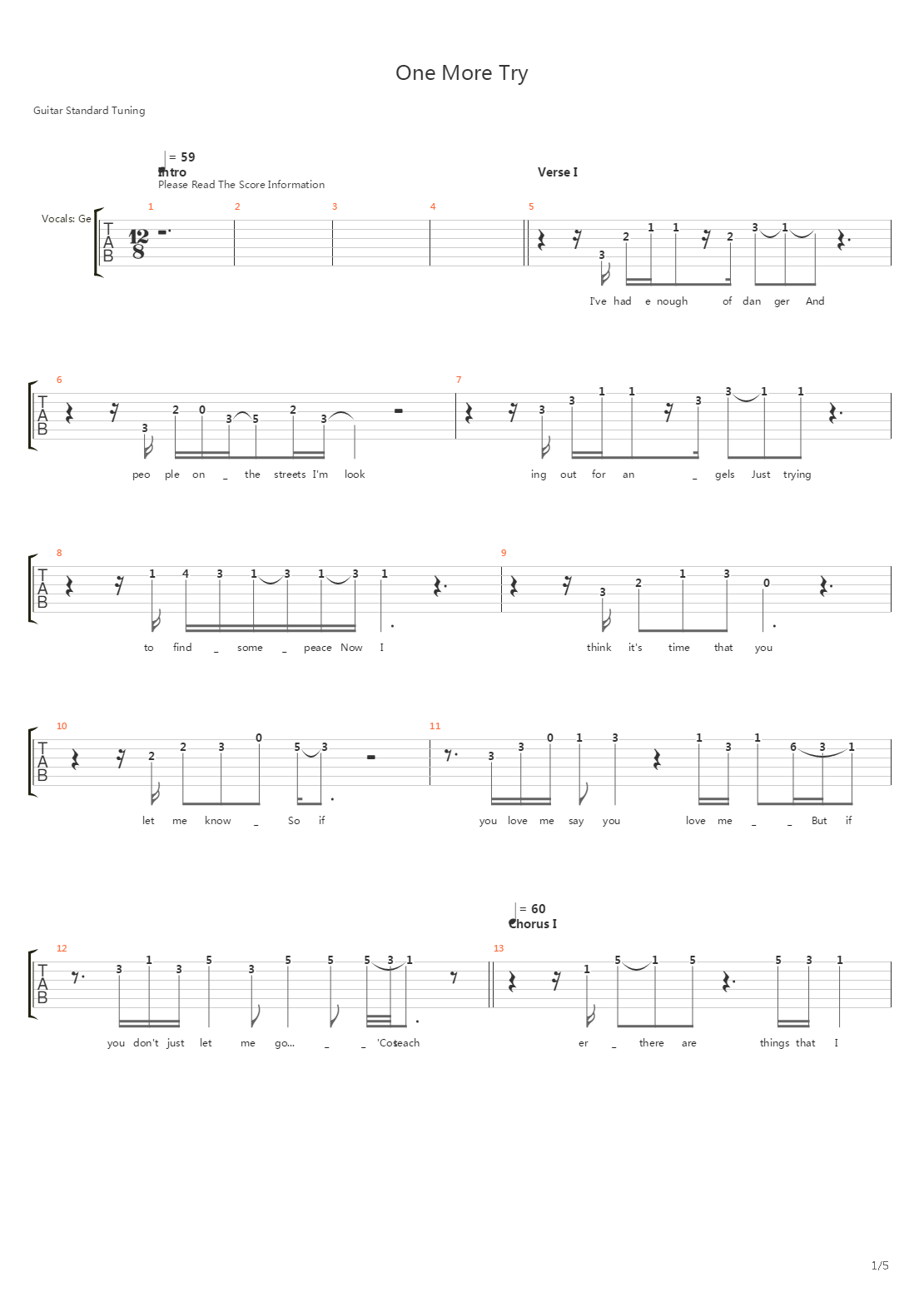 One More Try吉他谱