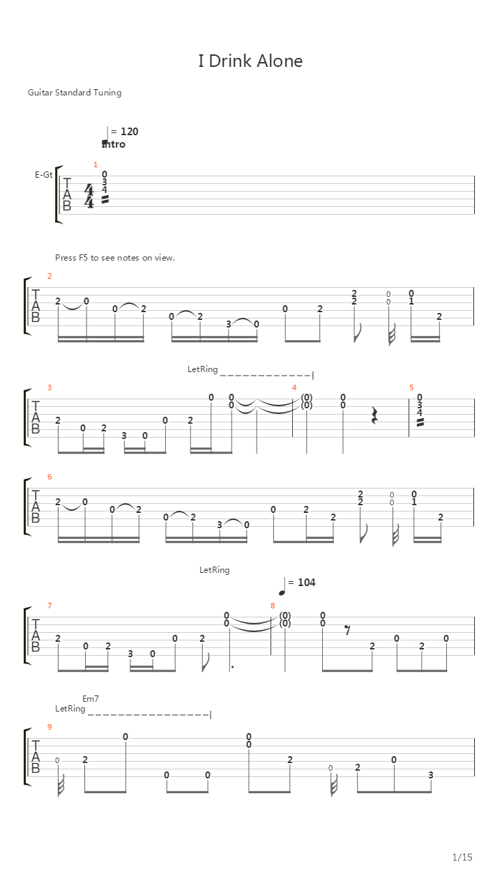 I Drink Alone吉他谱