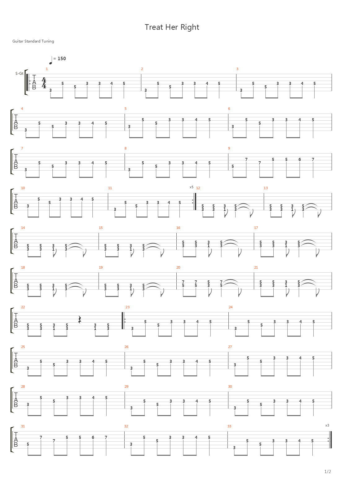 Treat Her Right吉他谱