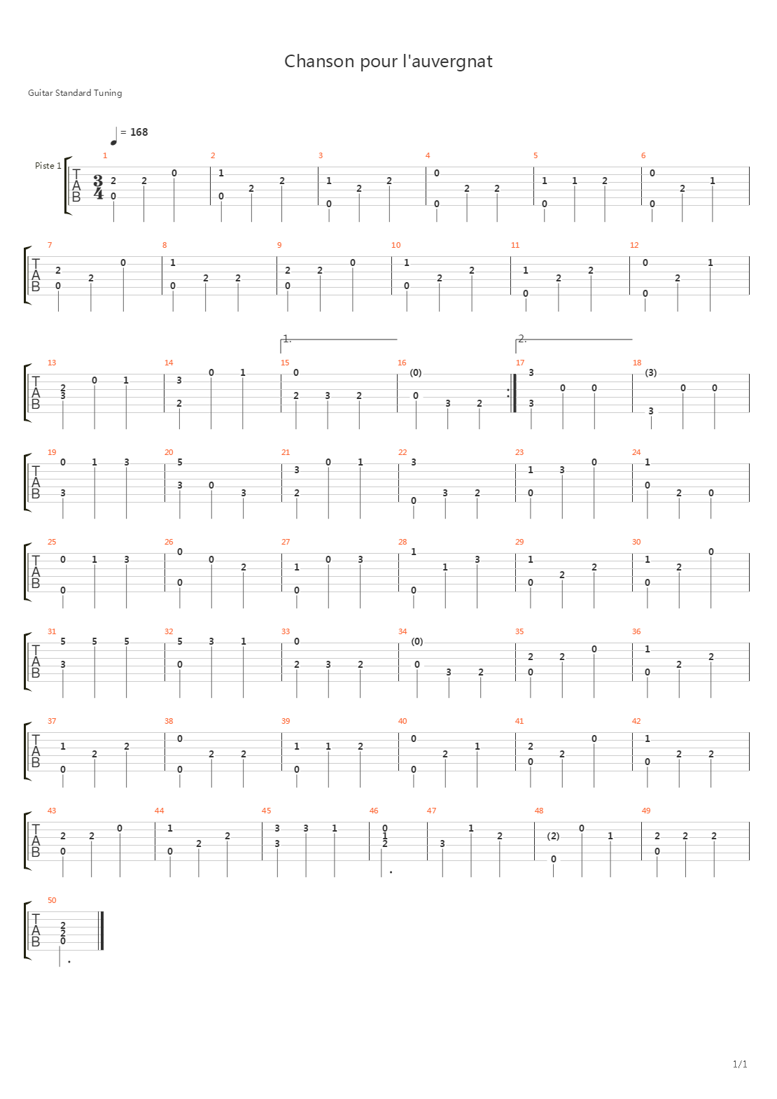 Chanson Pour Lauvergnat吉他谱