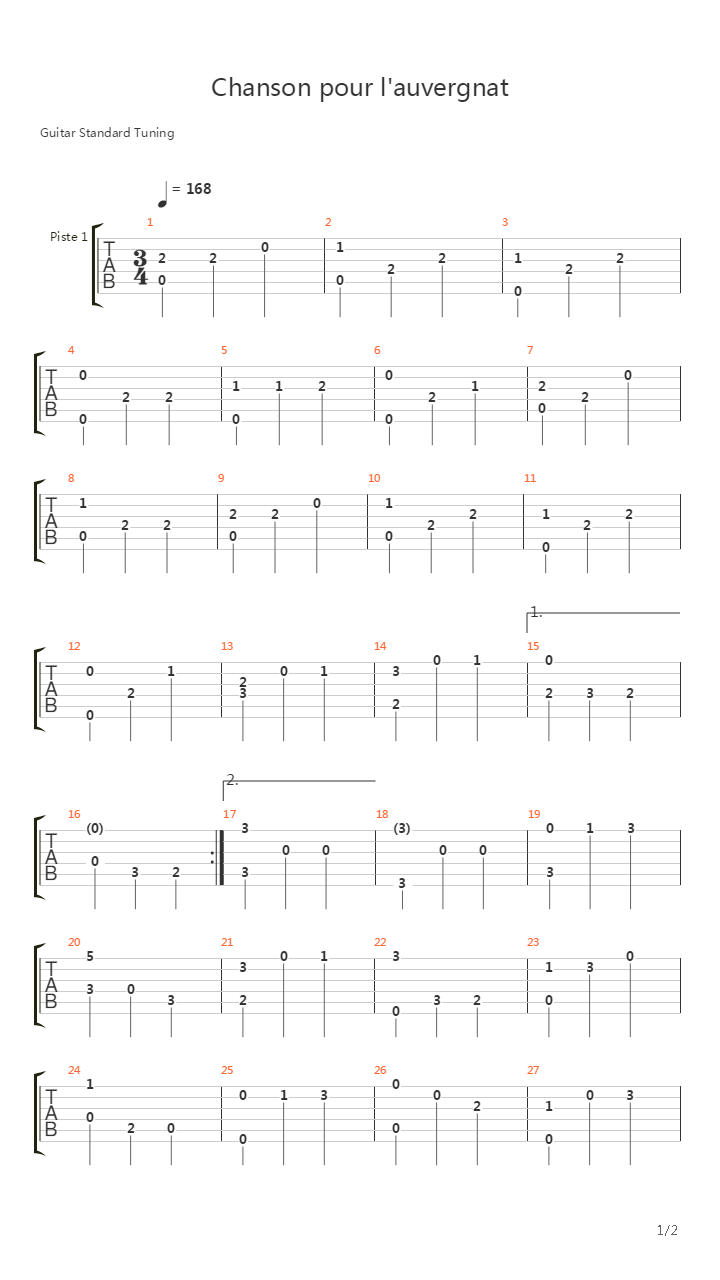 Chanson Pour Lauvergnat吉他谱