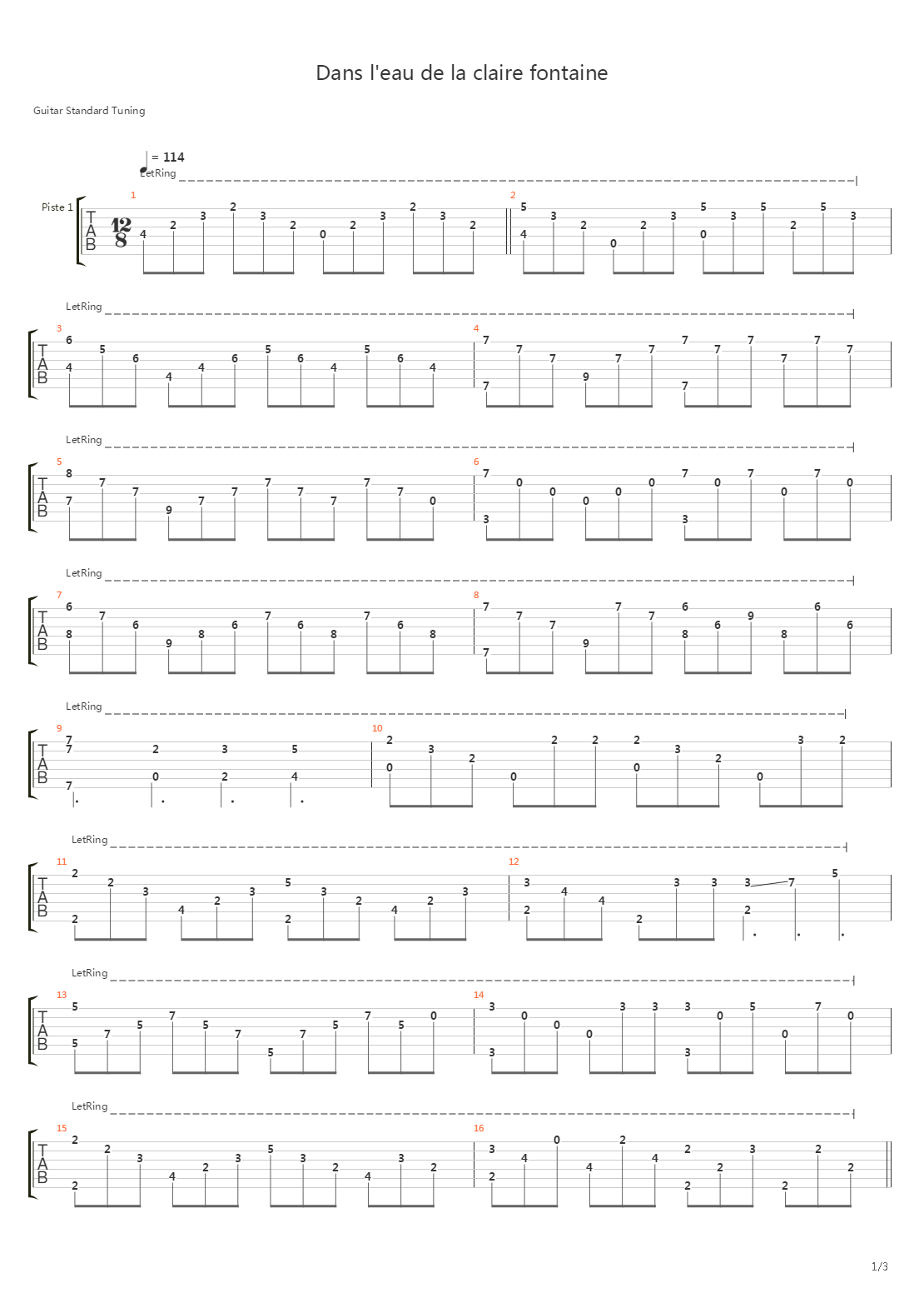 Dans La Claire Fontaine吉他谱