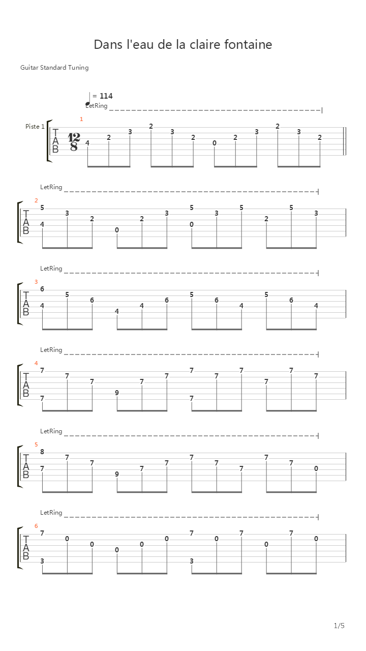 Dans La Claire Fontaine吉他谱