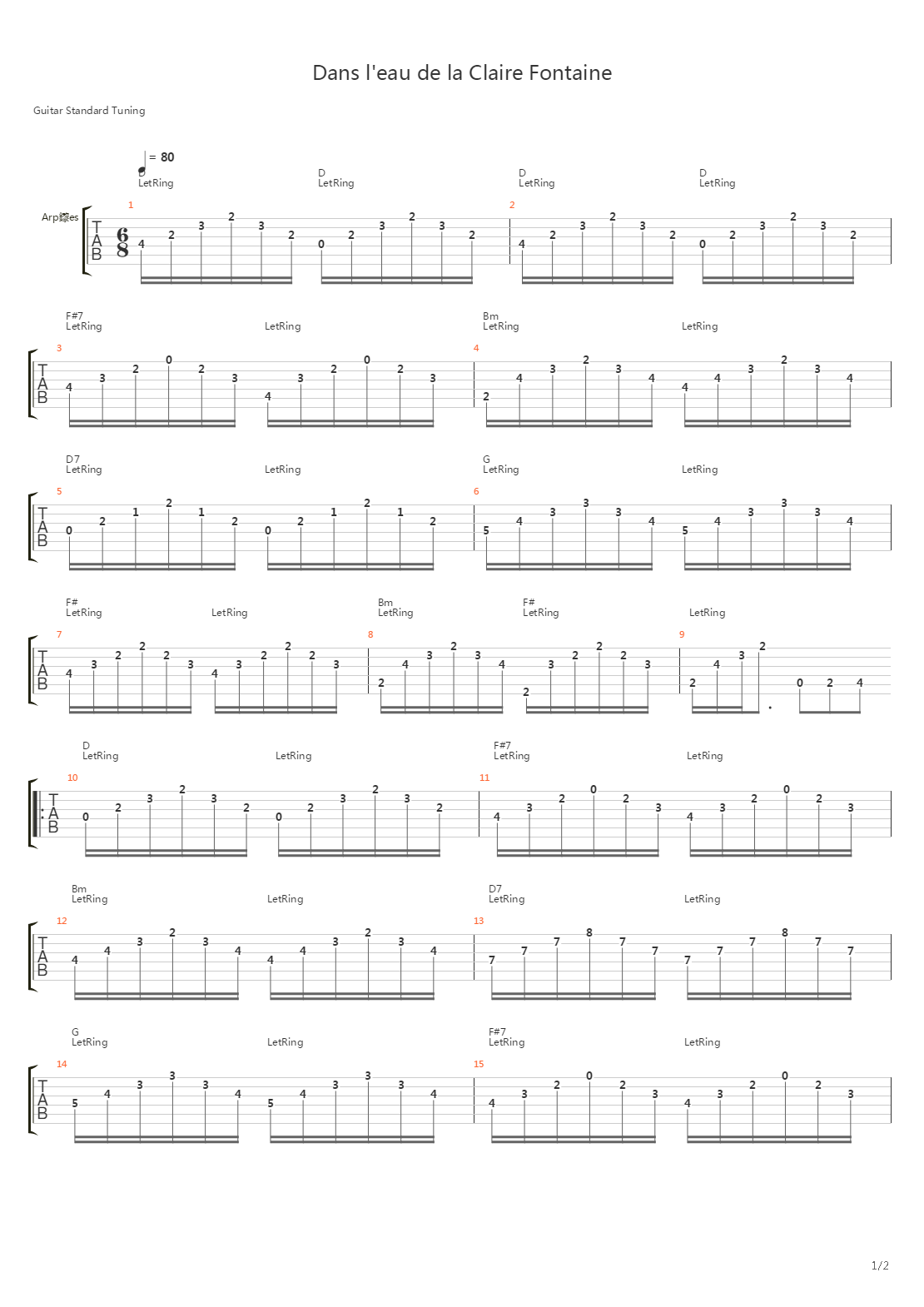 Dans Leau De La Claire Fontaine吉他谱