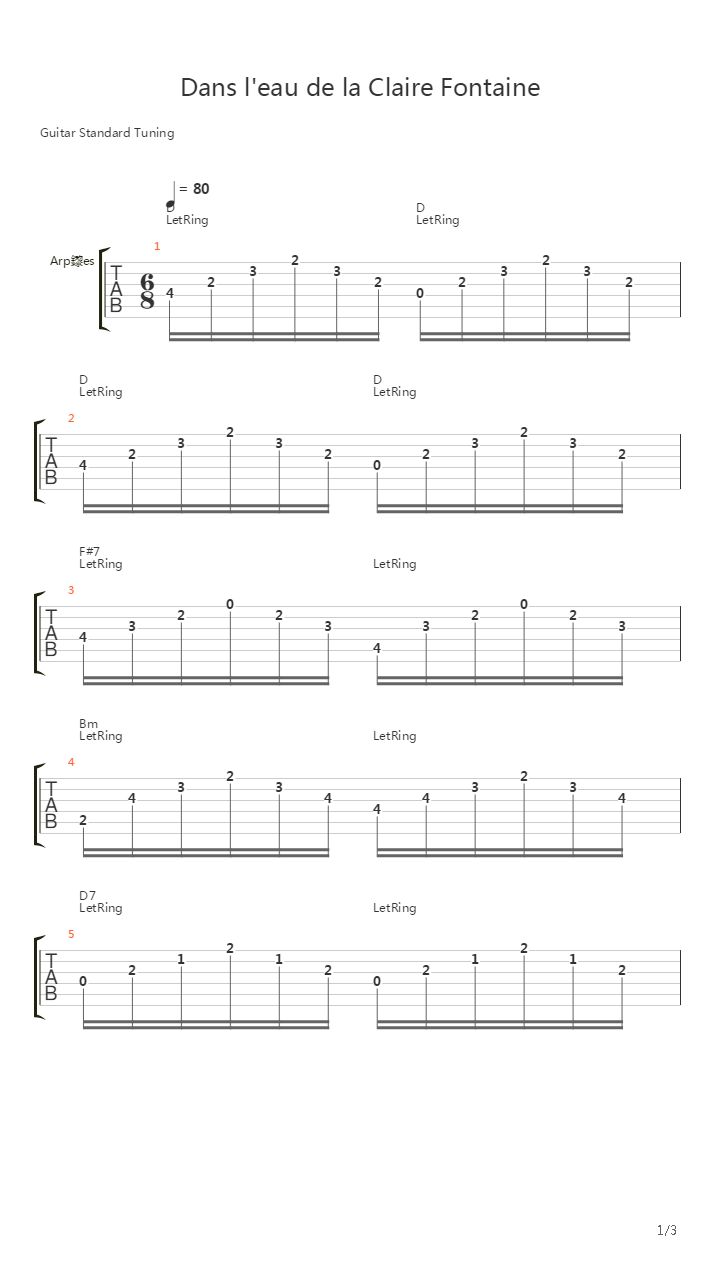 Dans Leau De La Claire Fontaine吉他谱