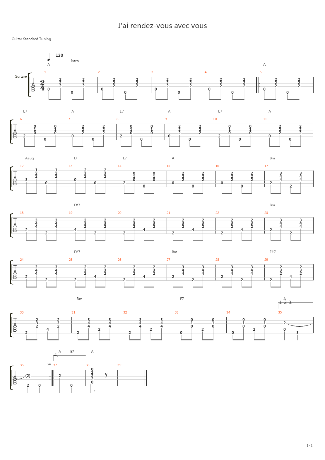Jai Rendez-vous Avec Vous吉他谱