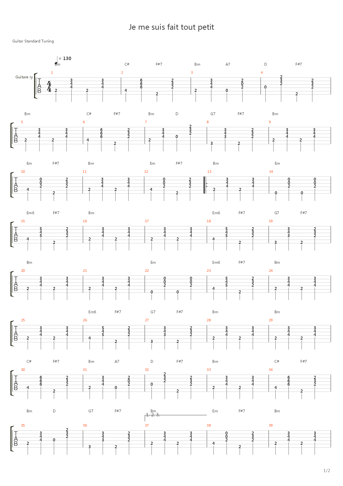 Je Me Suis Fait Tout Petit吉他谱