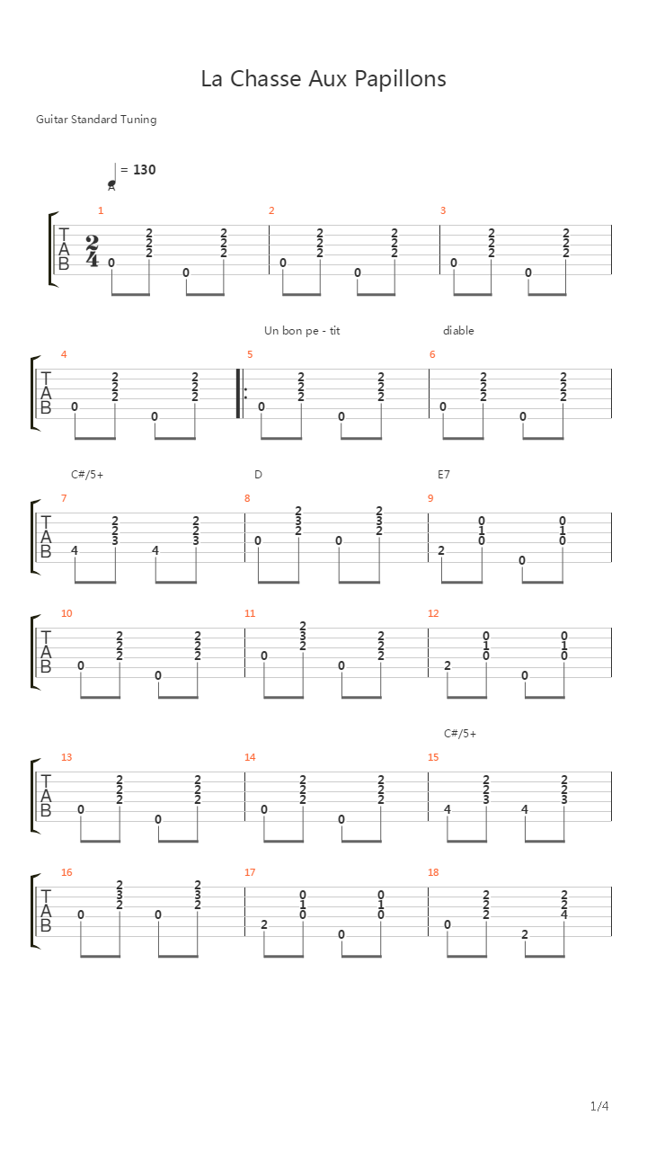 La Chasse Aux Papillons吉他谱