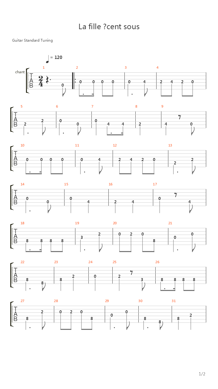 La Fille Cent Sous吉他谱